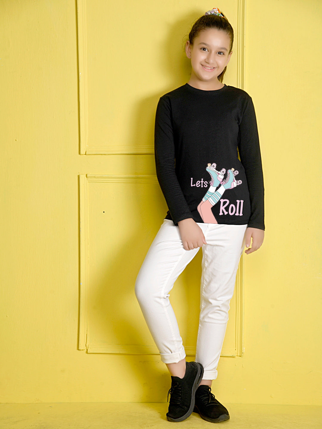 Black CartoonBlack Printed Girls T-shirt