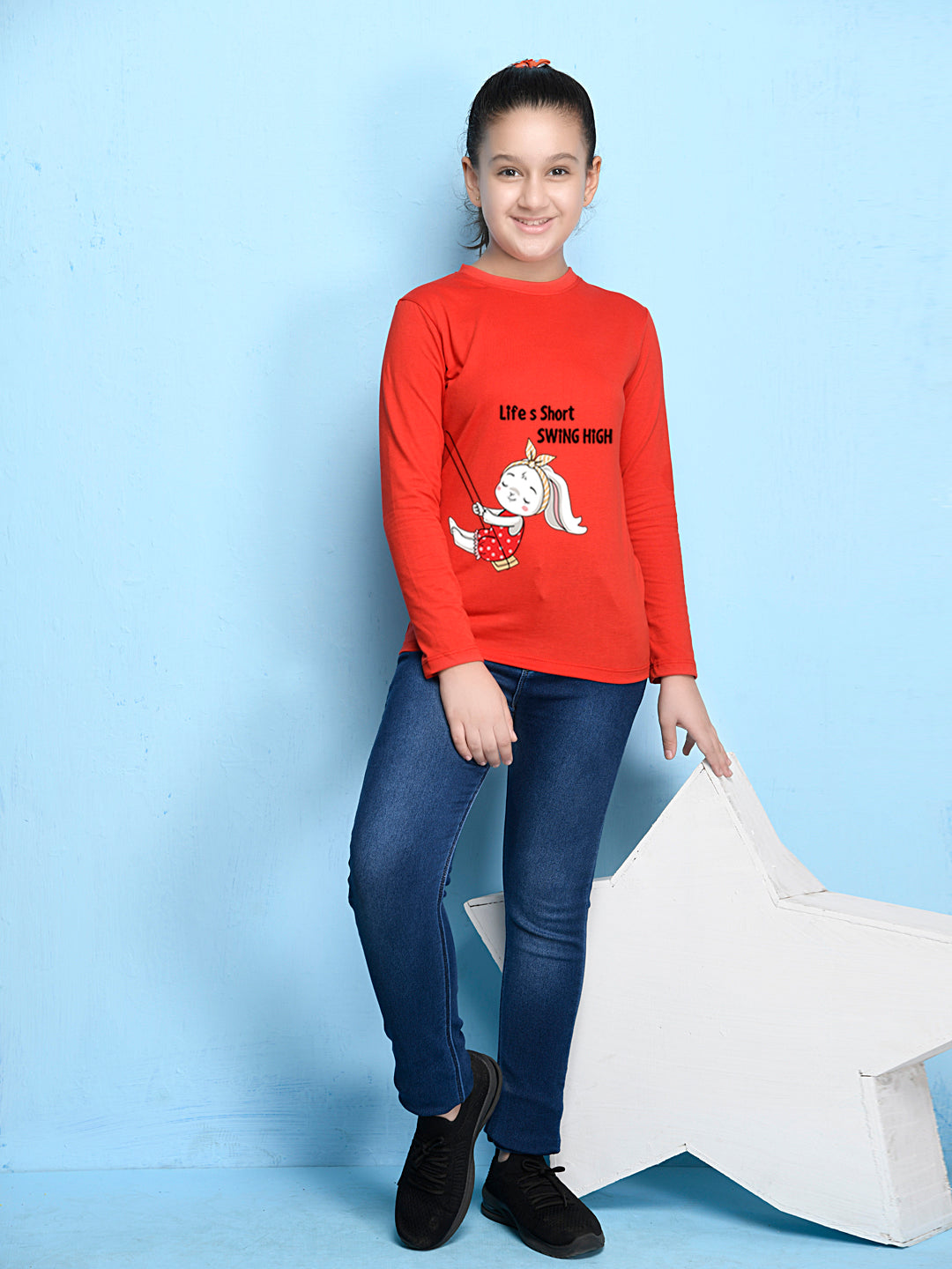 Red Cartoon Printed Girls T-shirt