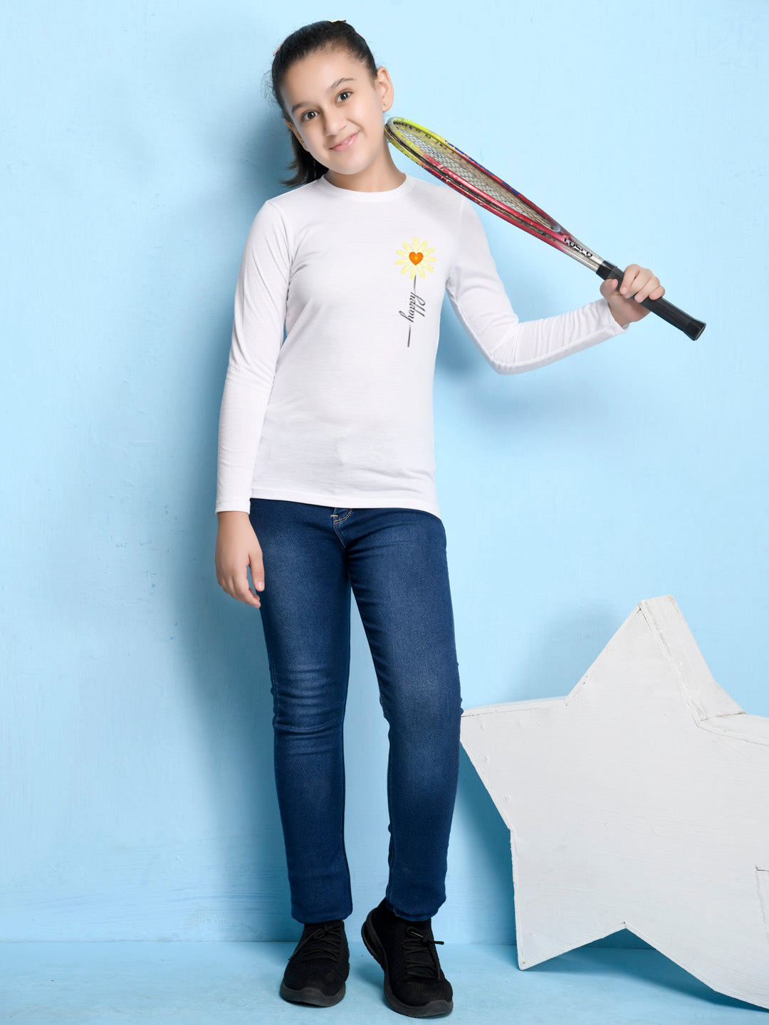 White Cartoon Printed Girls T-shirt