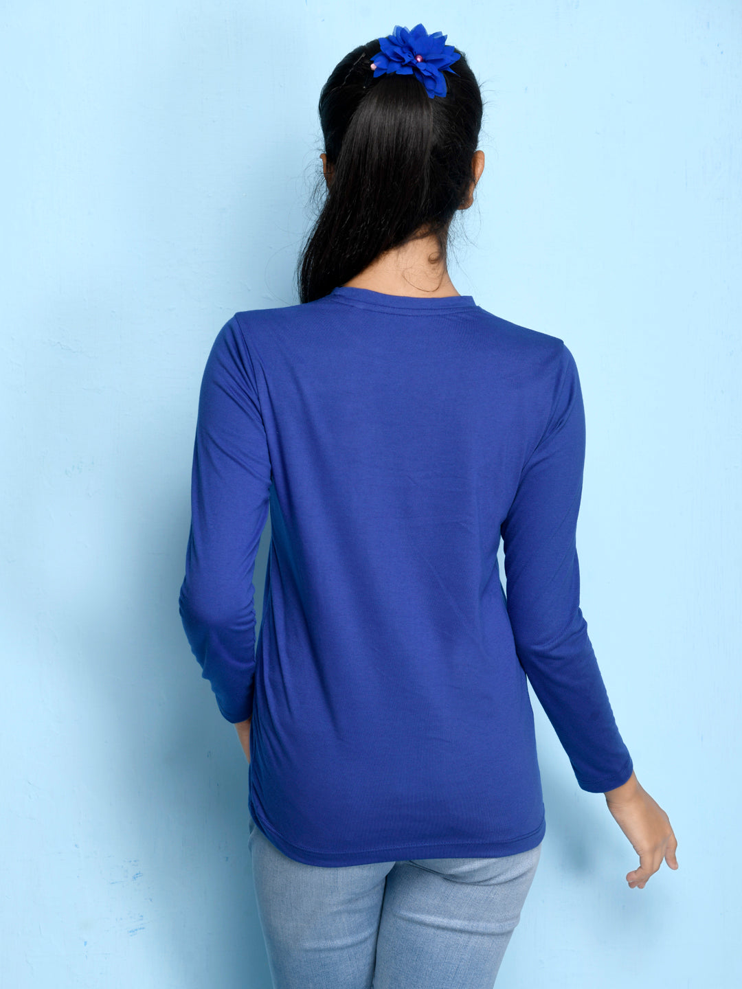 Royal Blue Cartoon Printed Girls T-shirt