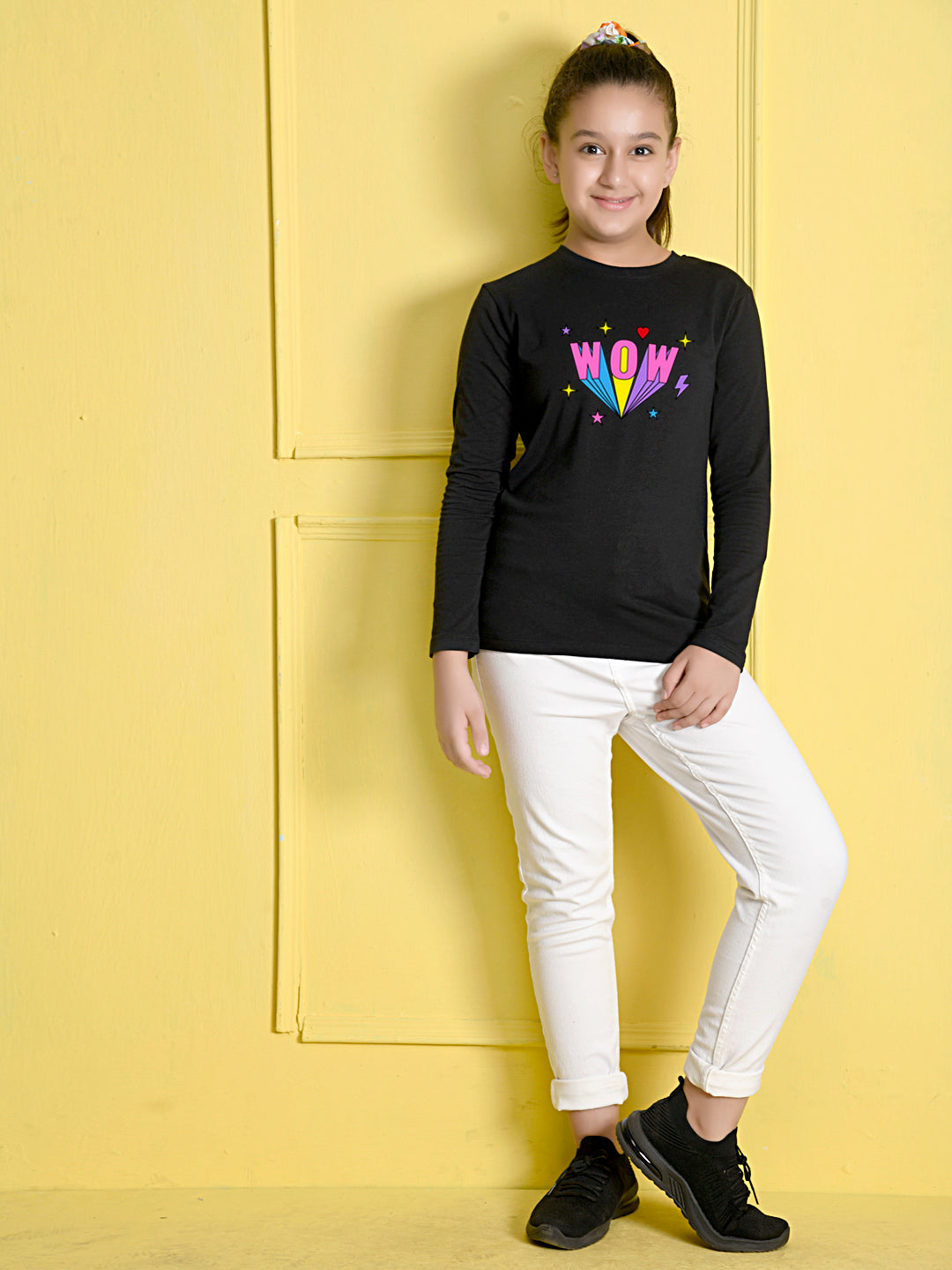 Black TextBlack Printed Girls T-shirt