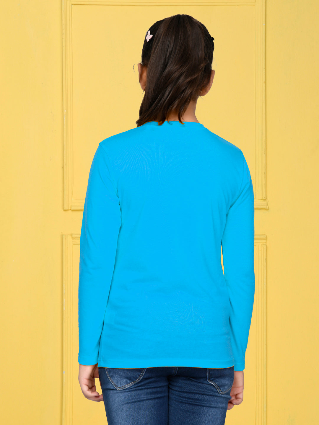Sky Blue Text Printed Girls T-shirt