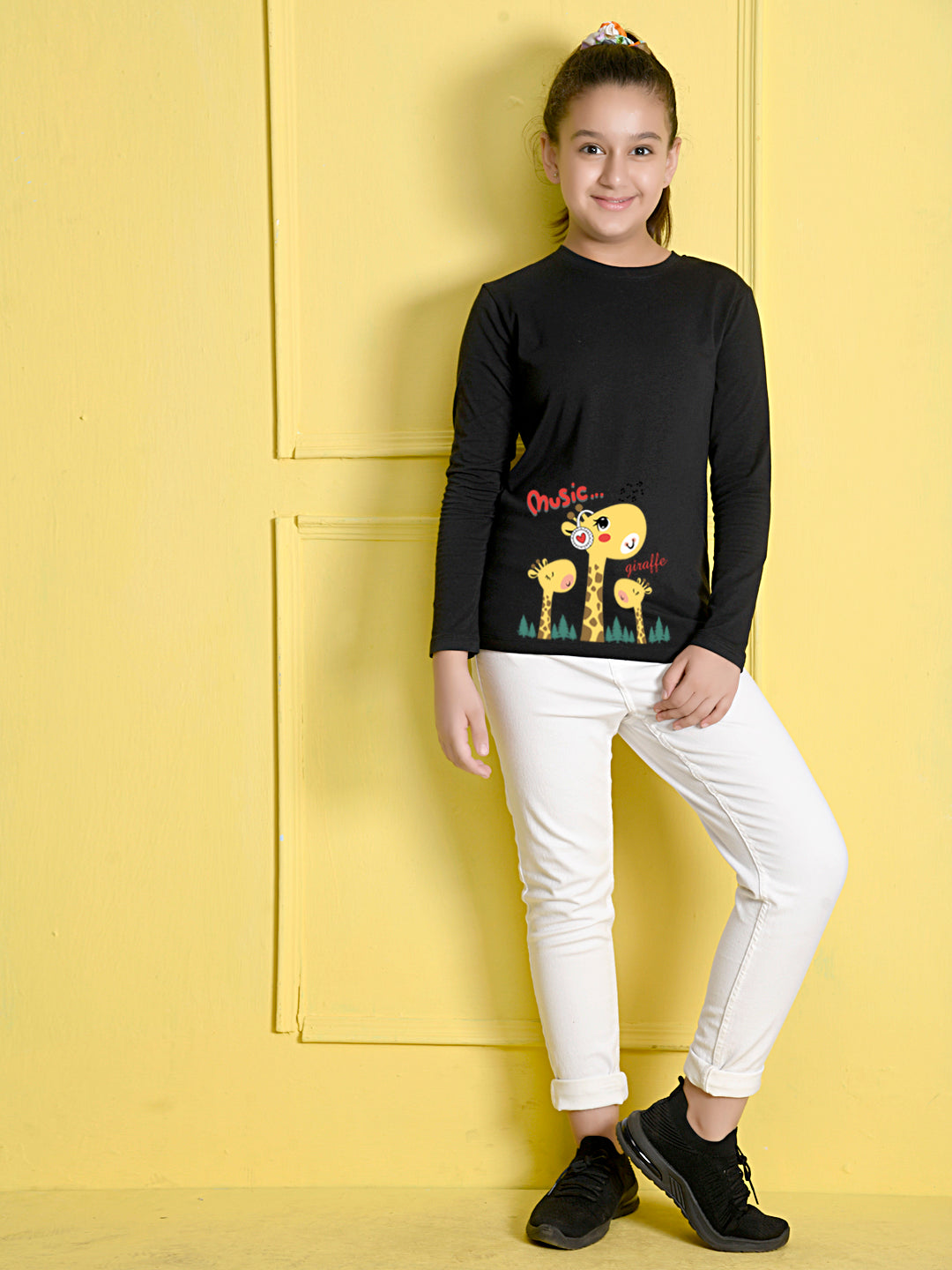Black AnimalBlack Printed Girls T-shirt