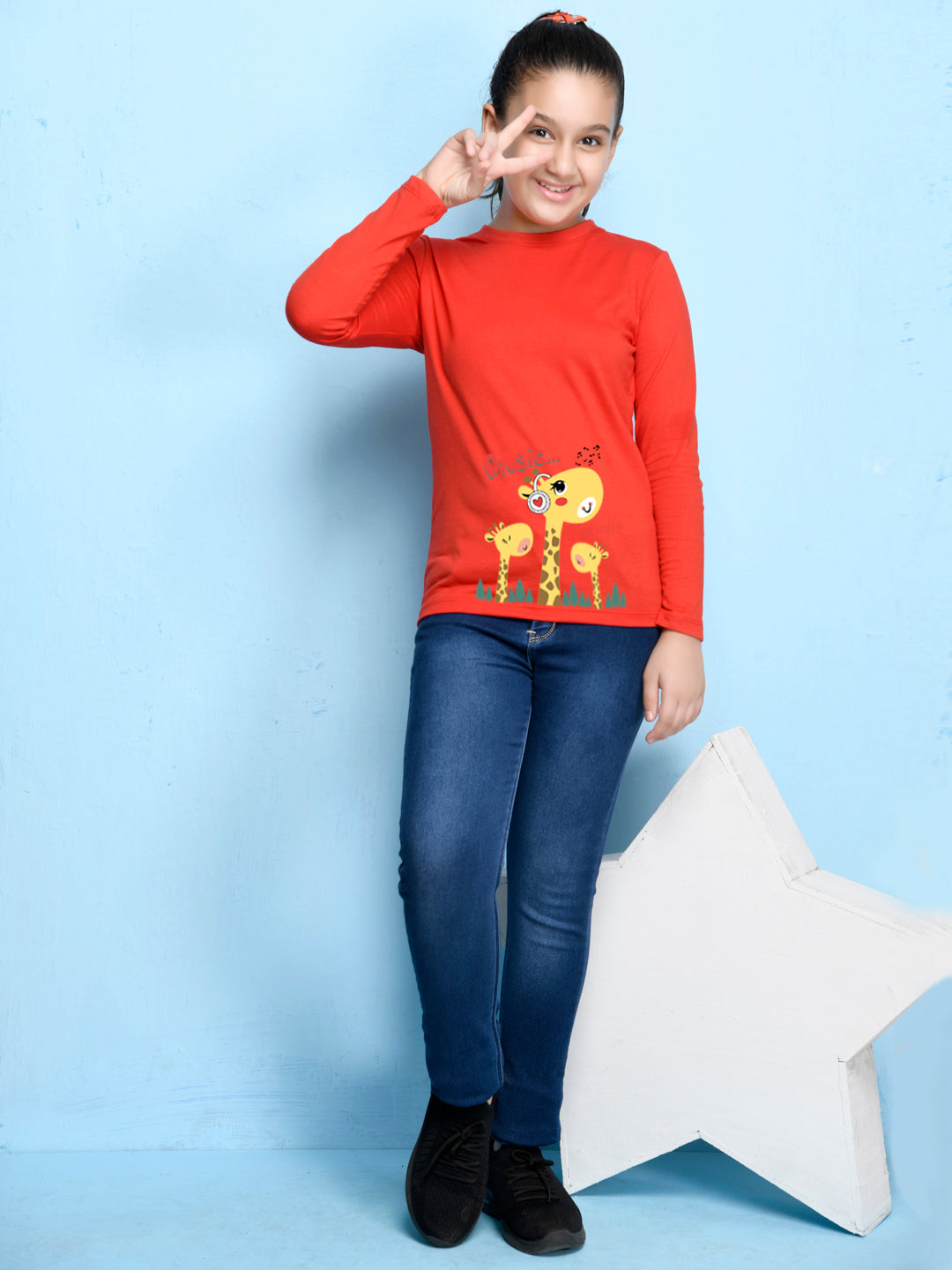 Red Animal Printed Girls T-shirt