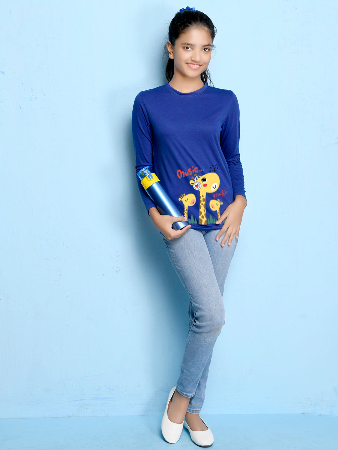 Royal Blue Animal Printed Girls T-shirt