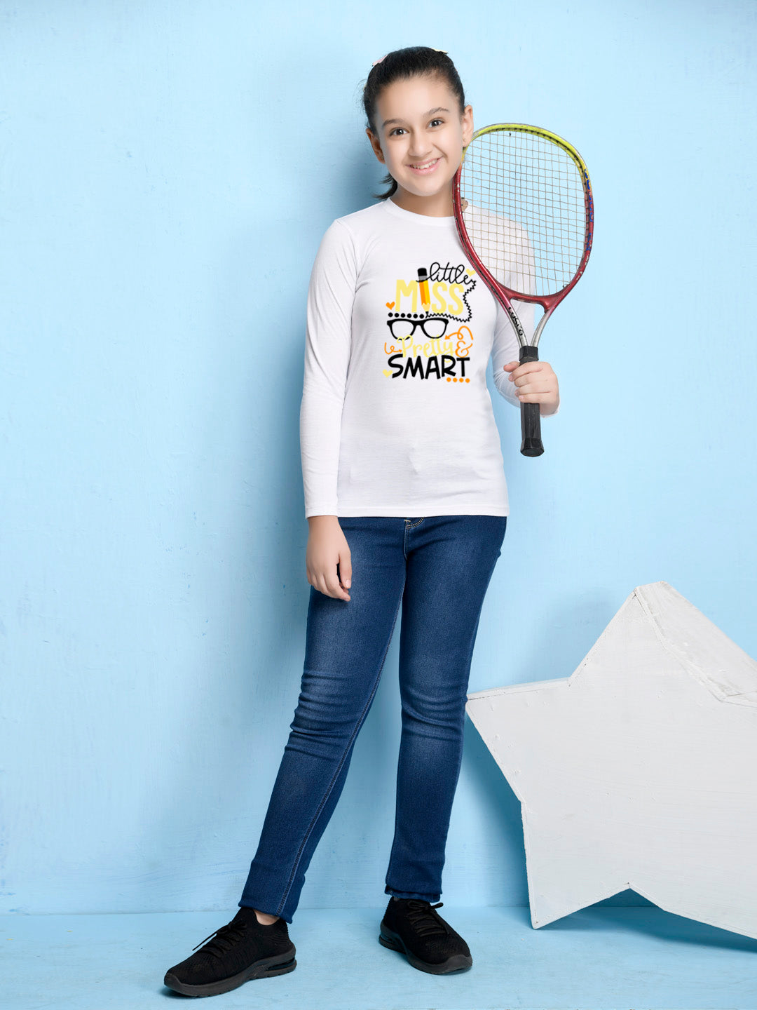 White Text Printed Girls T-shirt