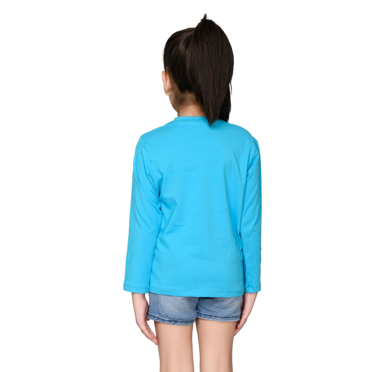 Sky Blue Text Printed Girls T-shirt