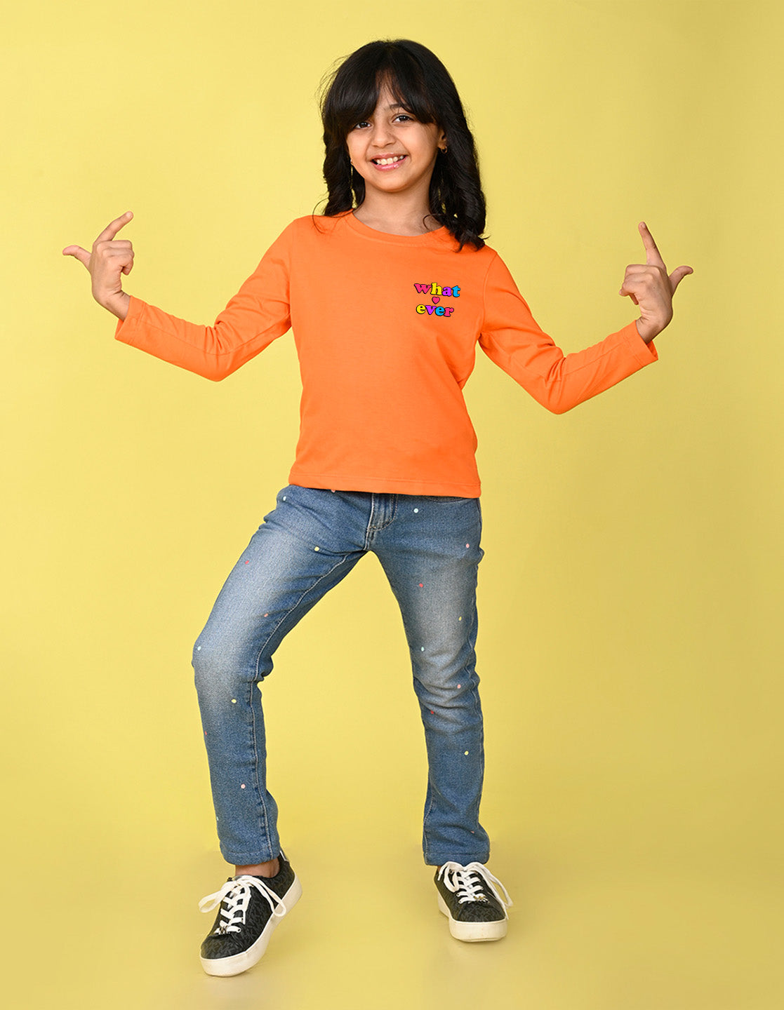 NUSYL Cotton blend full sleeves Whatever text Printed Tee-Orange