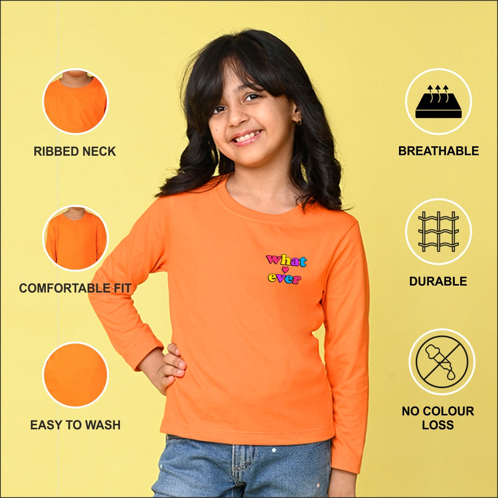 NUSYL Cotton blend full sleeves Whatever text Printed Tee-Orange
