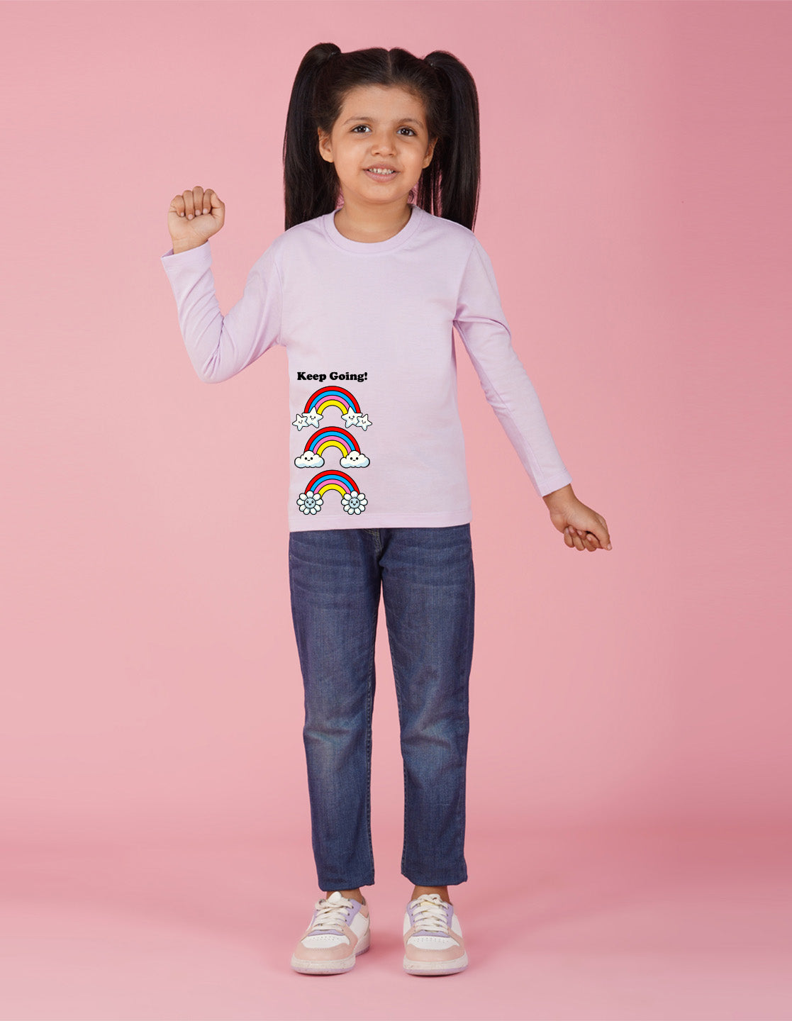 NUSYL Cotton blend full sleeves Rainbow and keep going text Printed Tee-Lilac