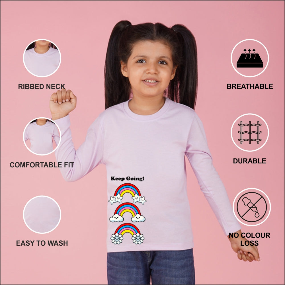 NUSYL Cotton blend full sleeves Rainbow and keep going text Printed Tee-Lilac