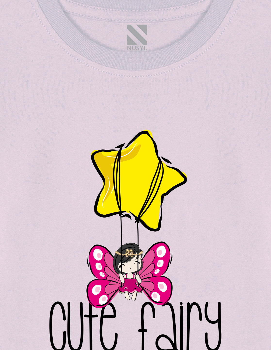 NUSYL Cotton blend full sleeves Cute fairy text Printed Tee-Lilac