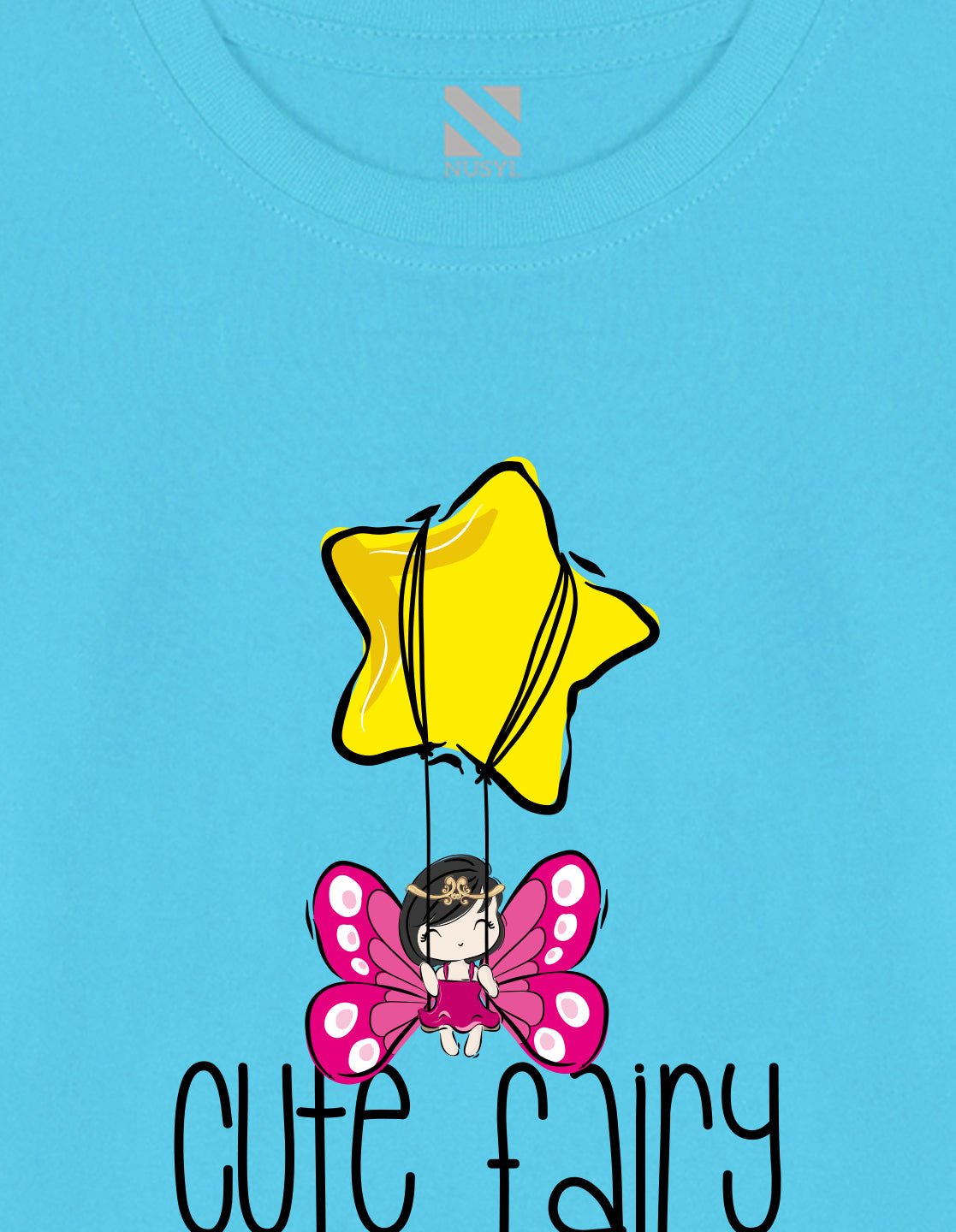 NUSYL Cotton blend full sleeves Cute fairy text Printed Tee-Sky Blue