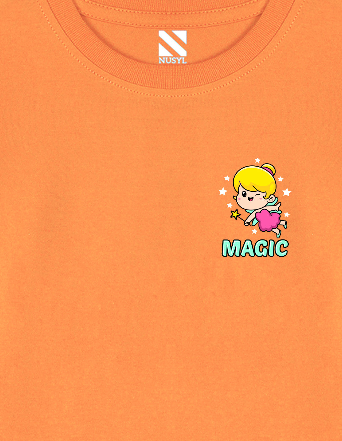 NUSYL Cotton blend full sleeves Magic text Printed Tee-Orange