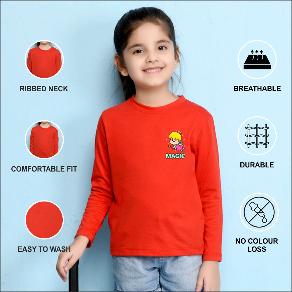 NUSYL Cotton blend full sleeves Magic text Printed Tee-Red