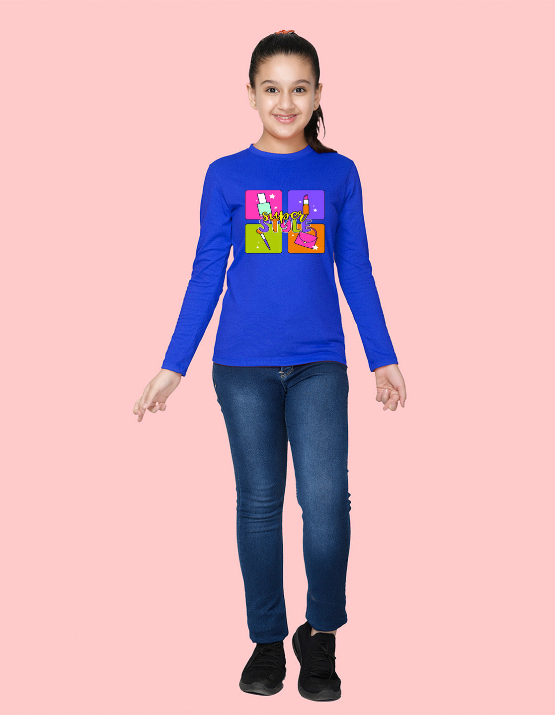 NUSYL Cotton blend full sleeves Super style text Printed Tee-Royal Blue