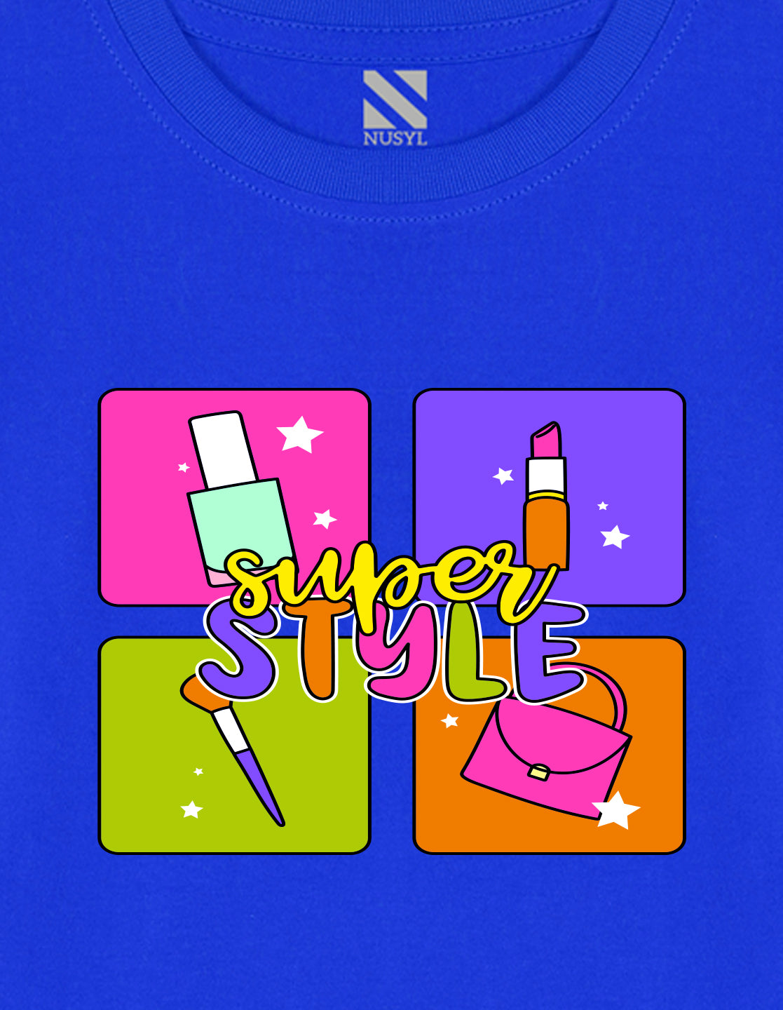 NUSYL Cotton blend full sleeves Super style text Printed Tee-Royal Blue
