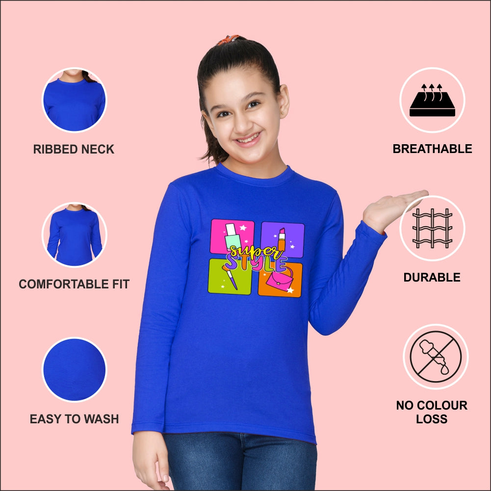 NUSYL Cotton blend full sleeves Super style text Printed Tee-Royal Blue