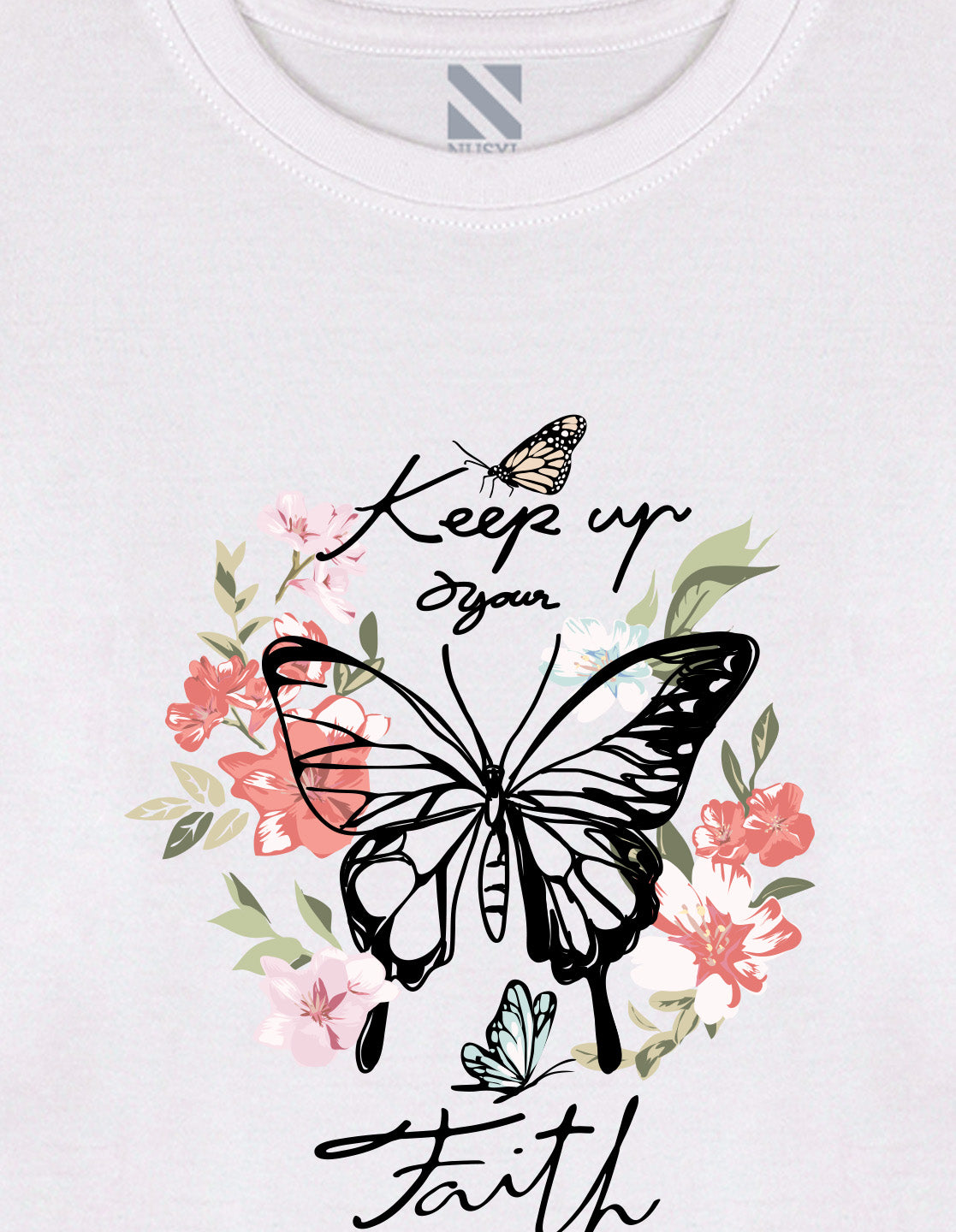 NUSYL Cotton blend full sleeves butterfly & text Printed Tee-White