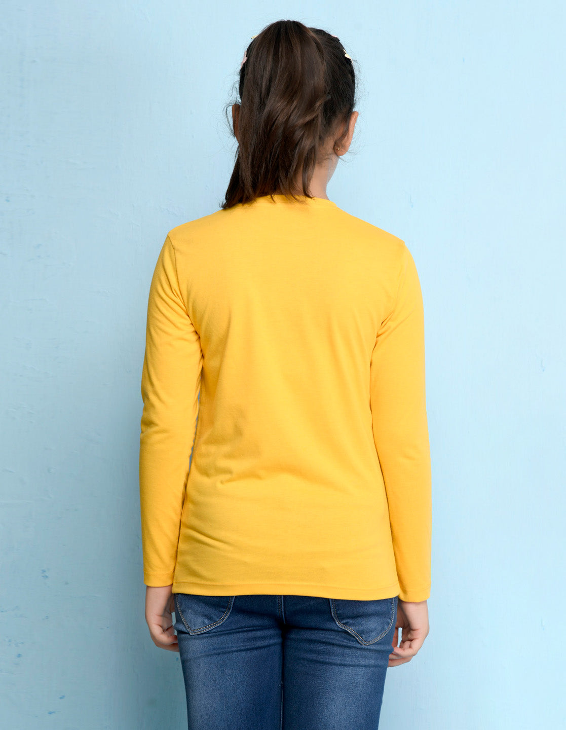 NUSYL Cotton blend full sleeves butterfly & text Printed Tee-Yellow