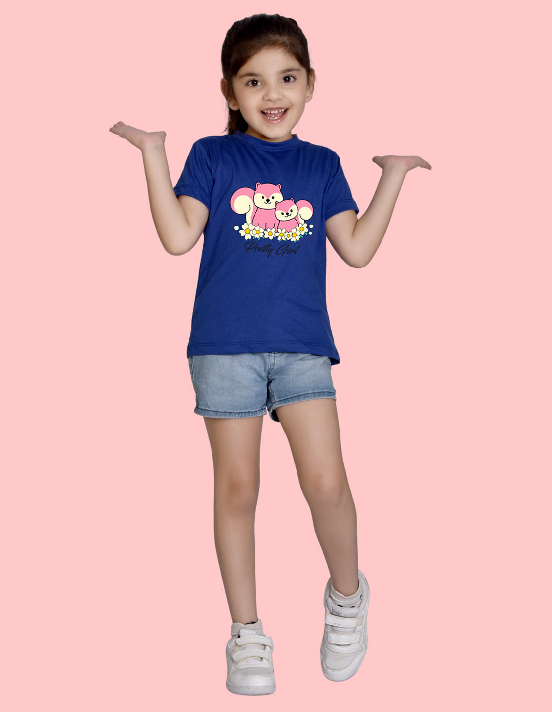 NUSYL Girls Half Sleeves Royal blue Pretty girl printed T-shirt