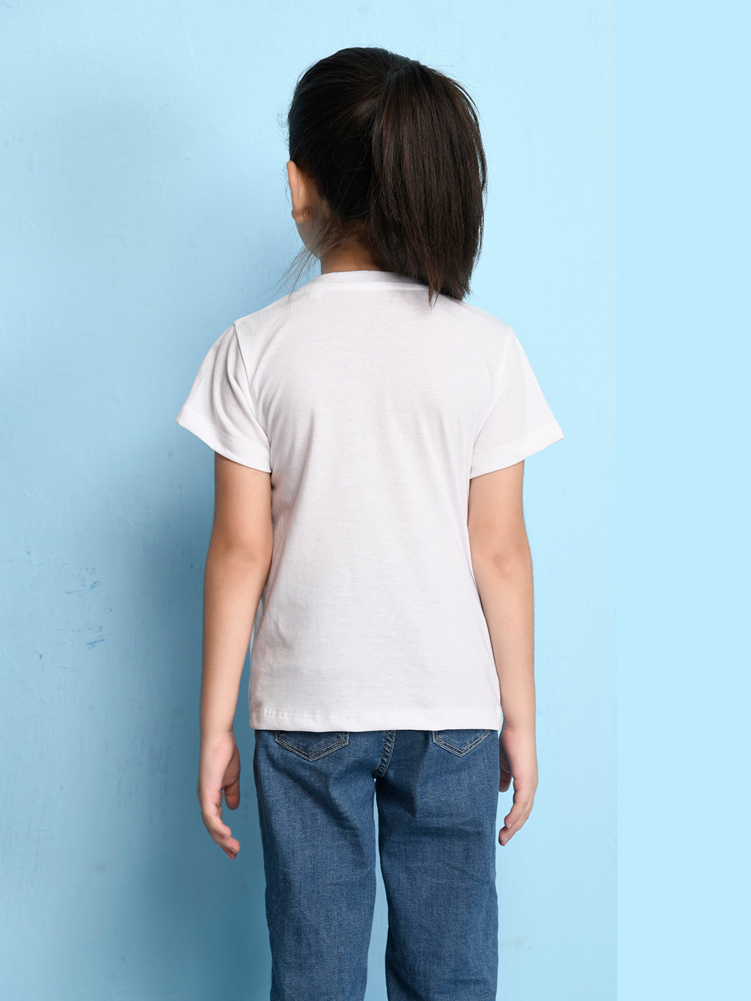 NUSYL Girls Half Sleeves White Cat printed T-shirt