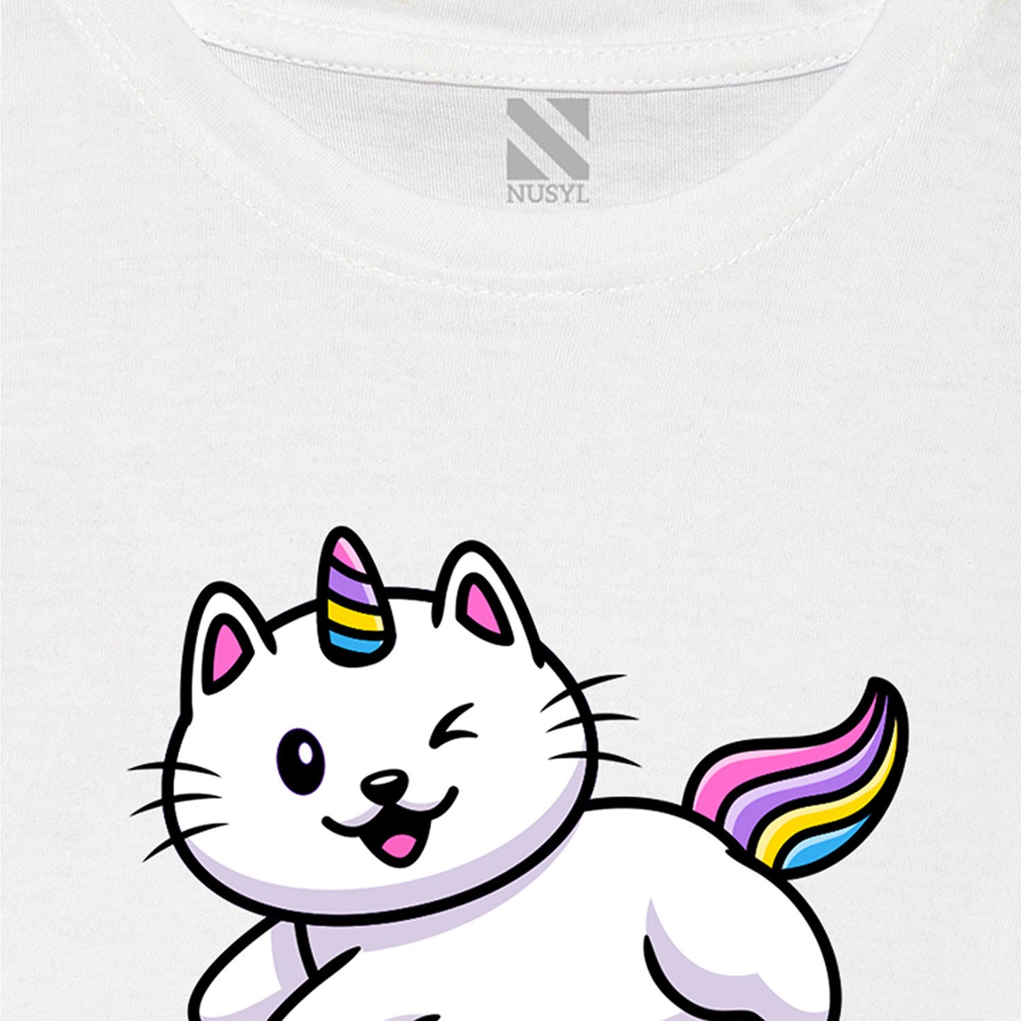 NUSYL Girls Half Sleeves White Cat printed T-shirt