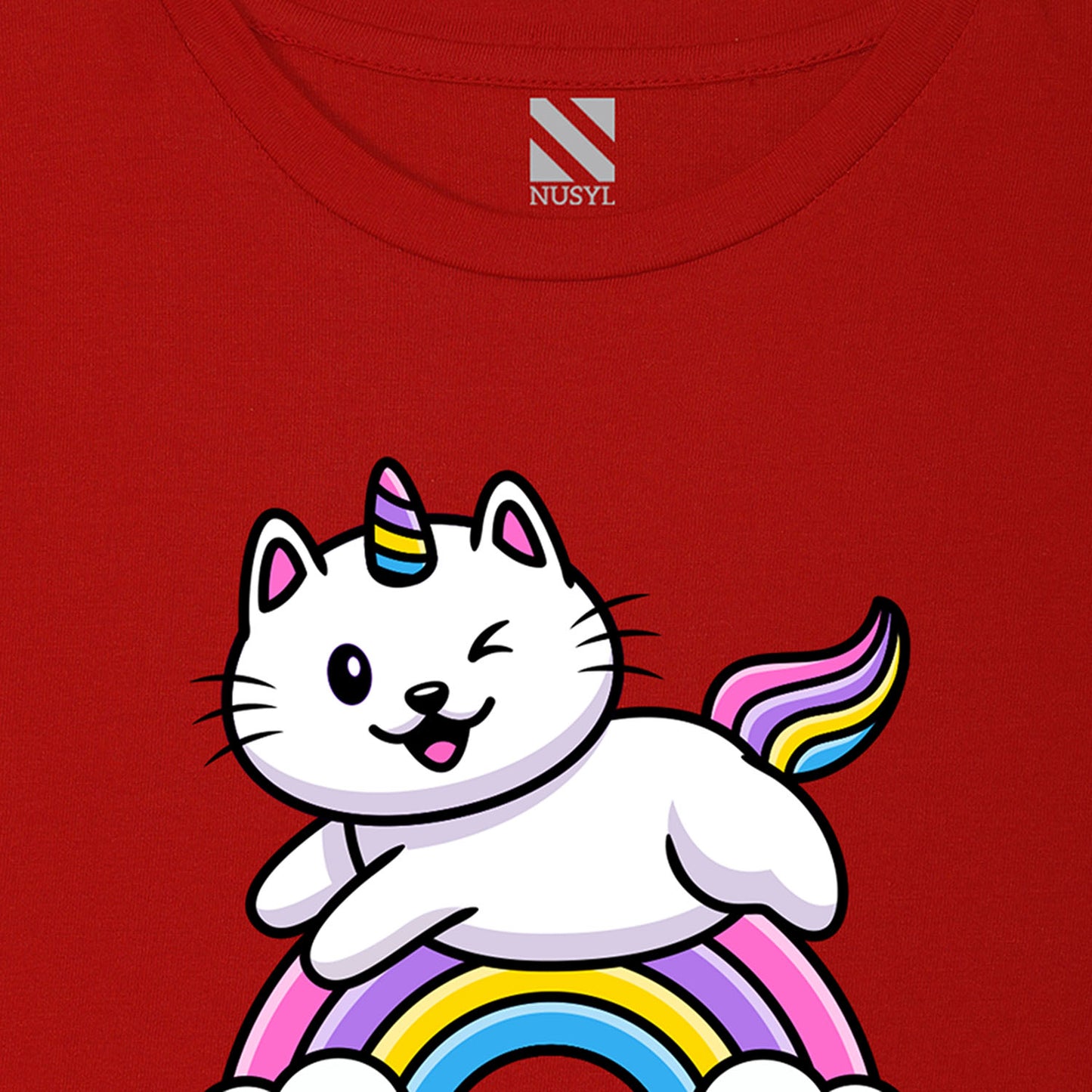 NUSYL Girls Half Sleeves Red Cat printed T-shirt
