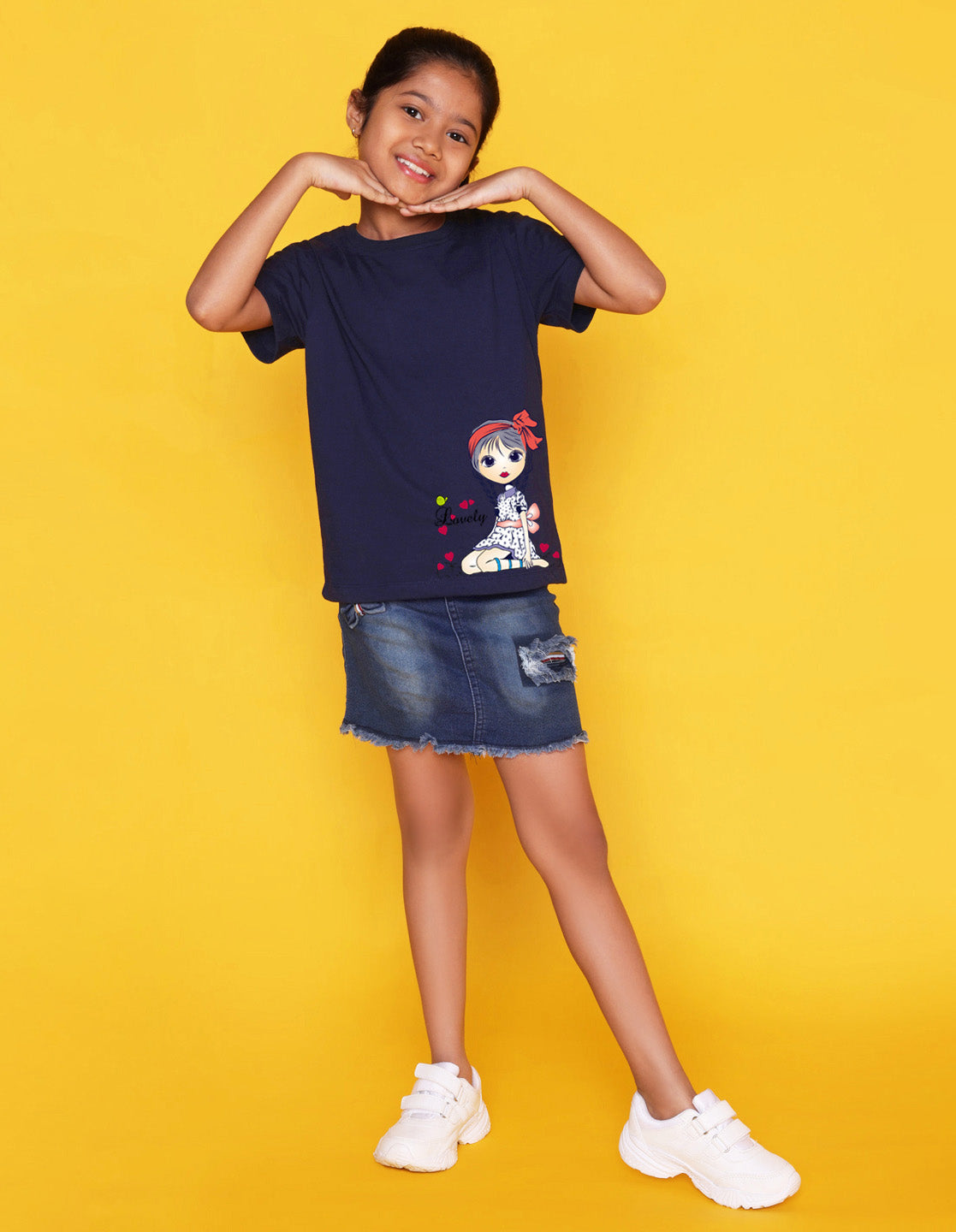 Nusyl Girls Navy Blue Pretty Girl Printed Half Sleeves T-Shirt