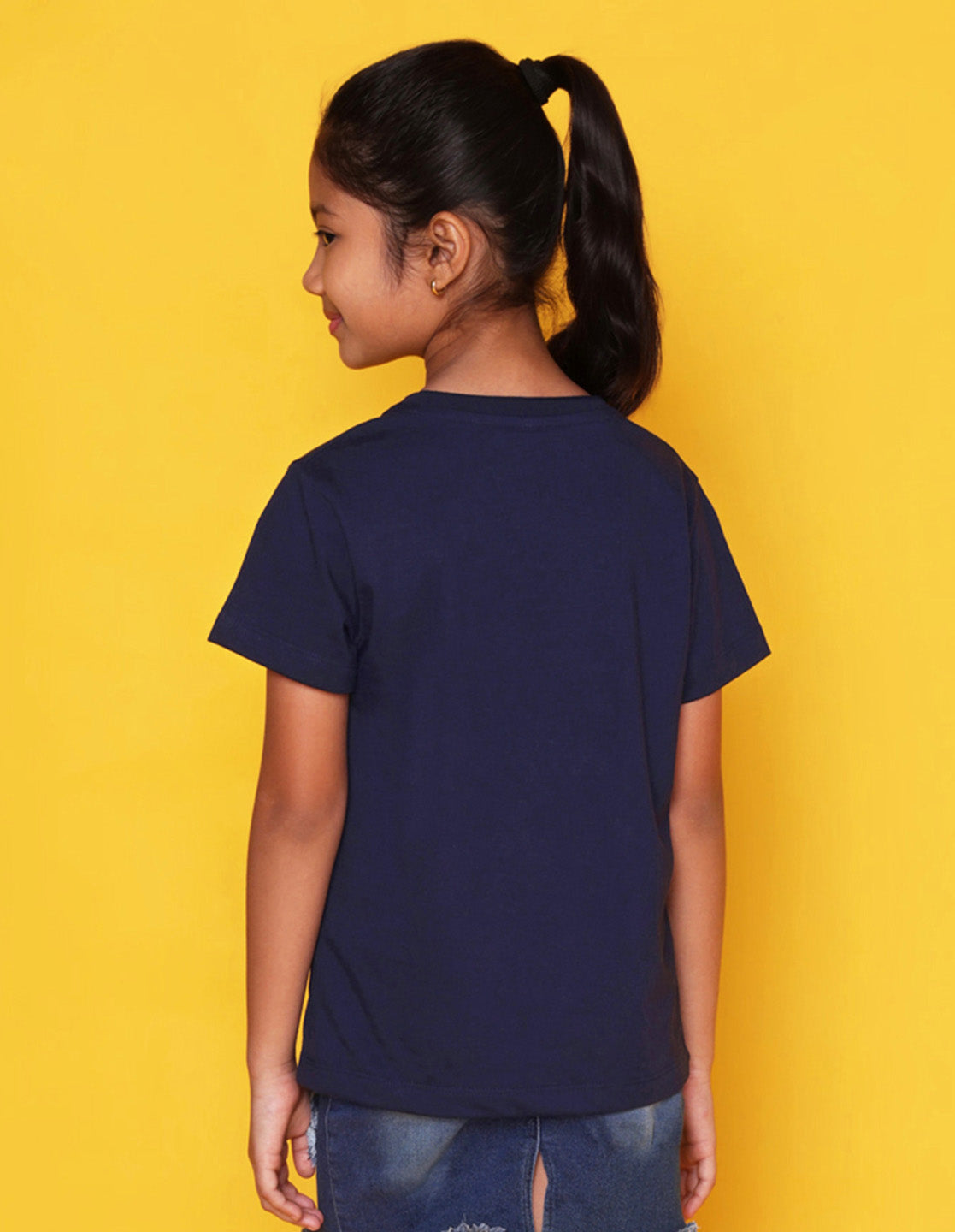 Nusyl Girls Navy Blue Pretty Girl Printed Half Sleeves T-Shirt