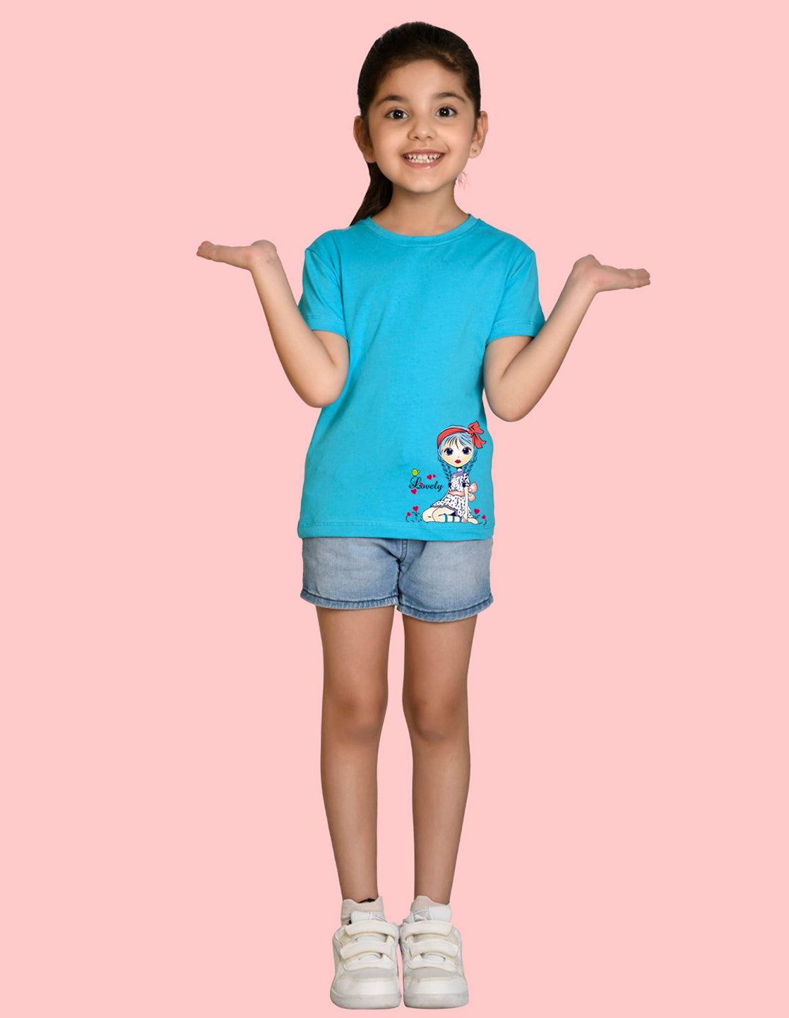 NUSYL Girls Half Sleeves Blue Lovely printed T-shirt
