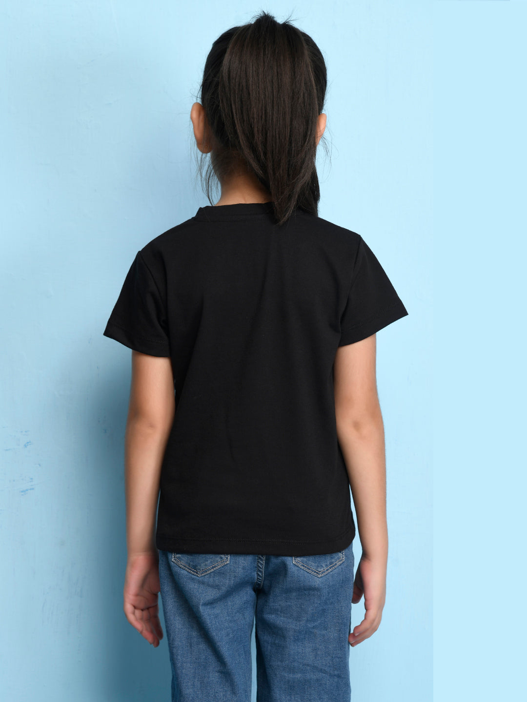 NUSYL Girls Half Sleeves Black Teddy bear printed T-shirt