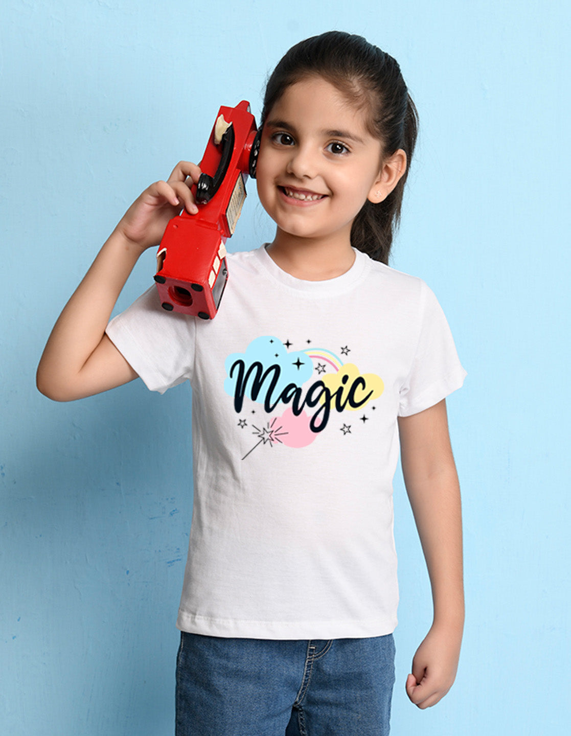 Nusyl Girls White Magic Printed Half Sleeves T-Shirt