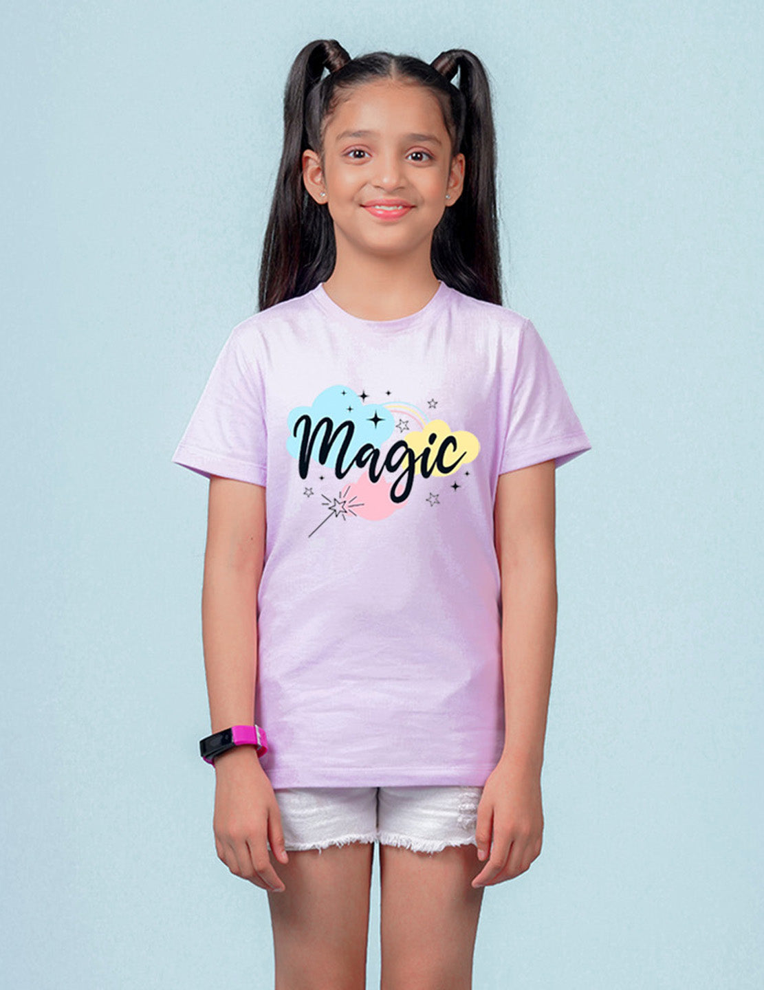 Nusyl Girls Lilac Colour Magic Printed T-Shirt