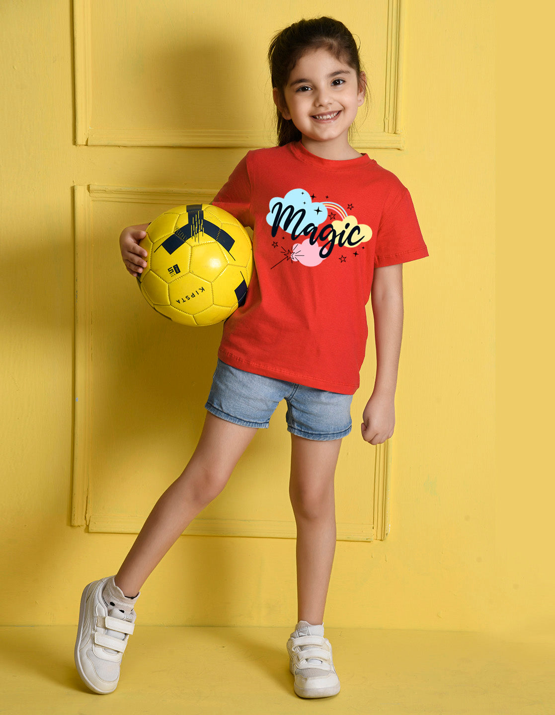 NUSYL Girls Red Magic Text Printed Half sleeve t-Shirt