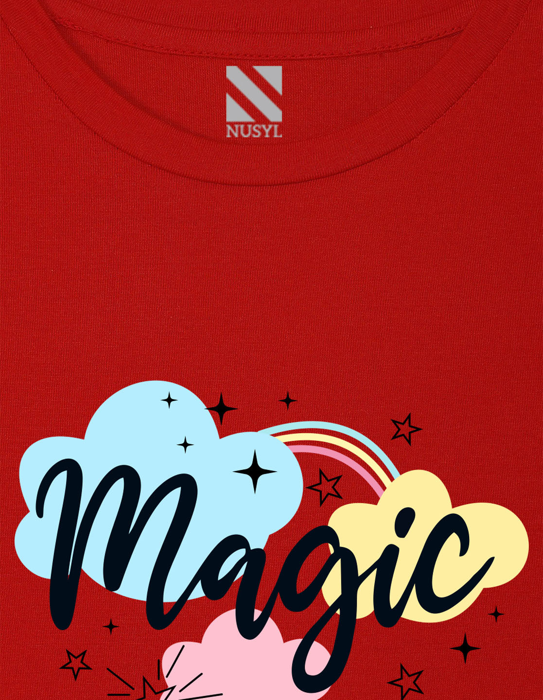 NUSYL Girls Red Magic Text Printed Half sleeve t-Shirt
