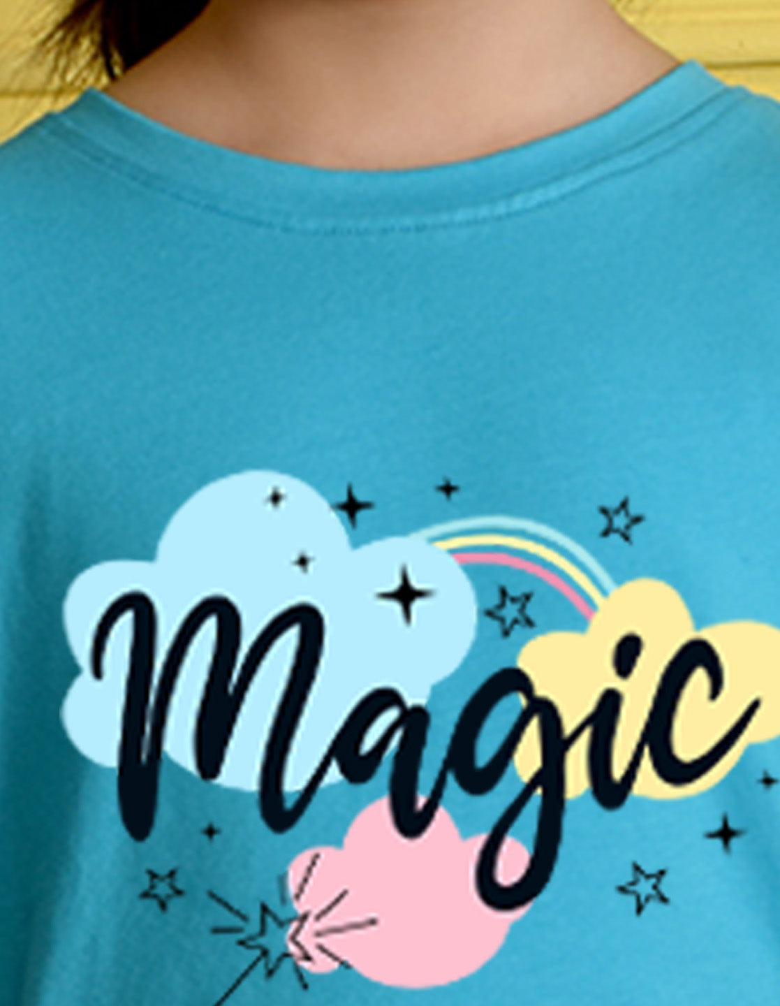 Nusyl Girls Sky Blue Magic Printed Half Sleeves T-Shirt