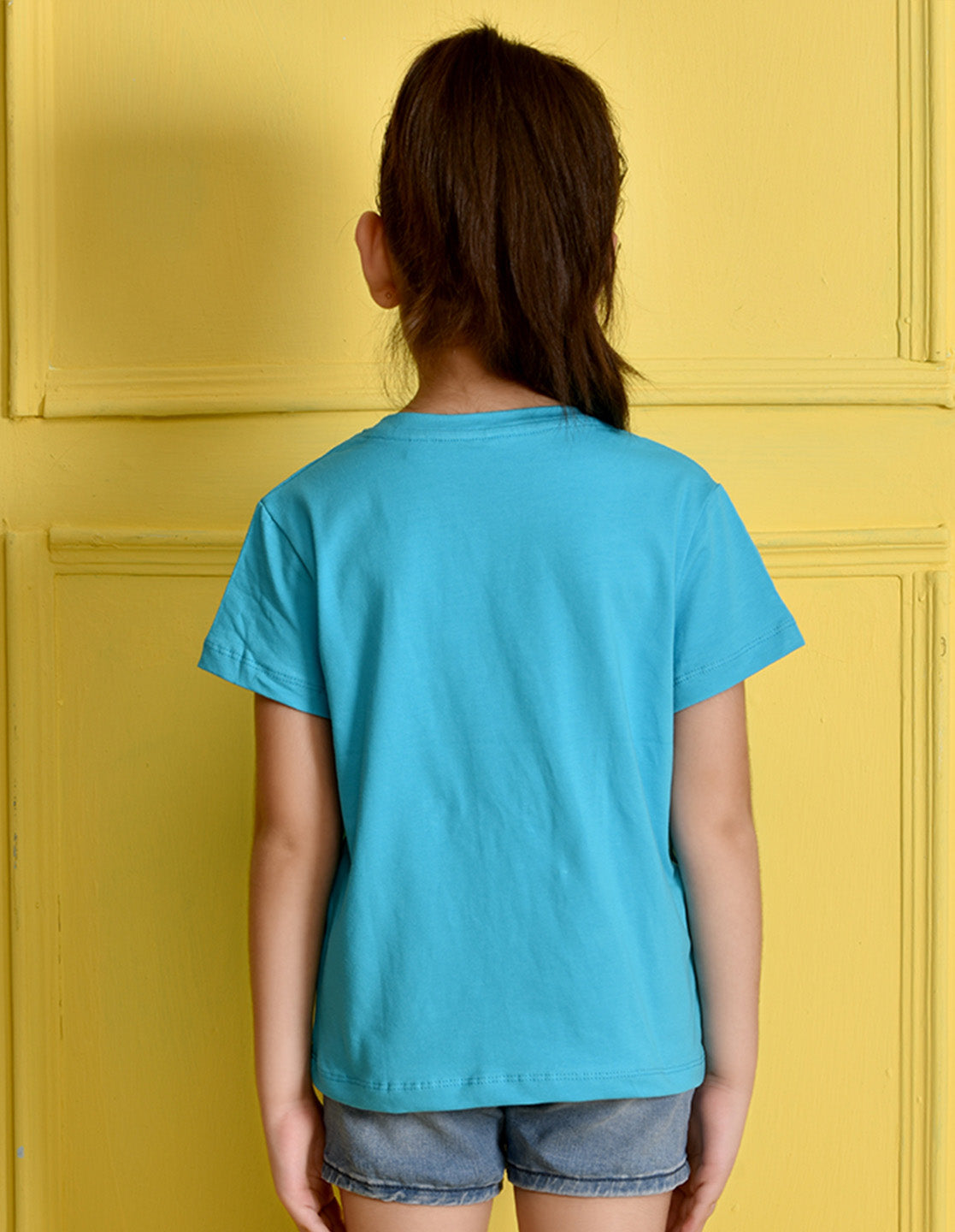 Nusyl Girls Sky Blue Magic Printed Half Sleeves T-Shirt