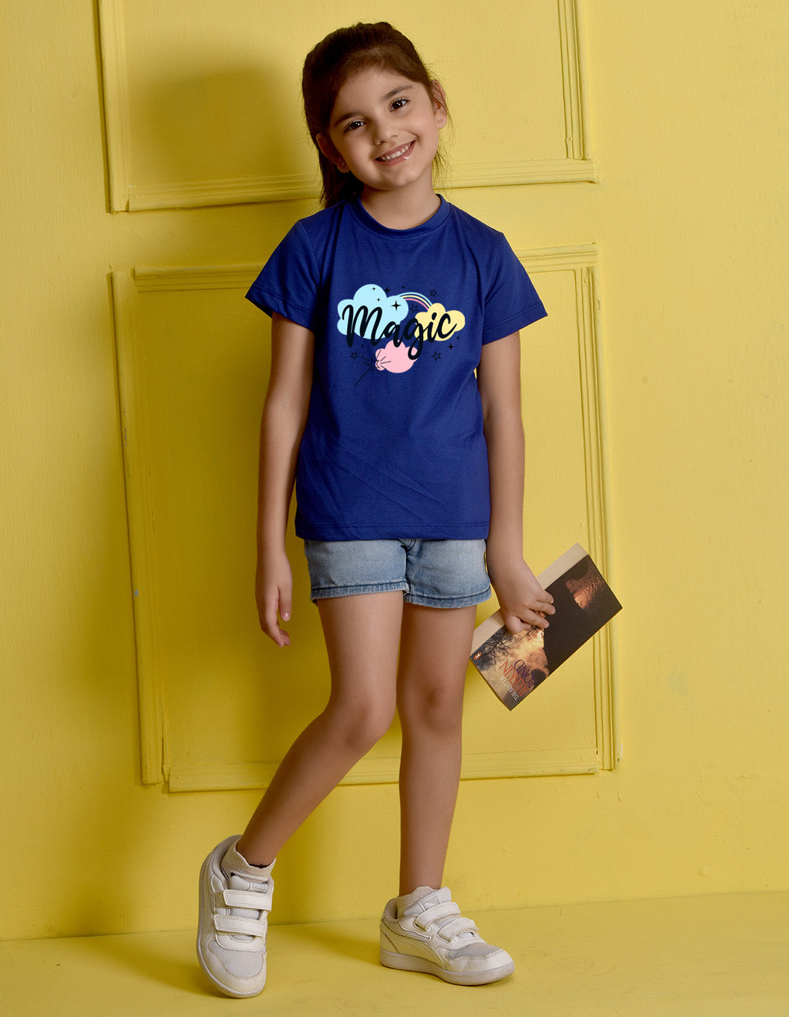 NUSYL Girls Royal Blue Magic Text Printed Half sleeve t-Shirt