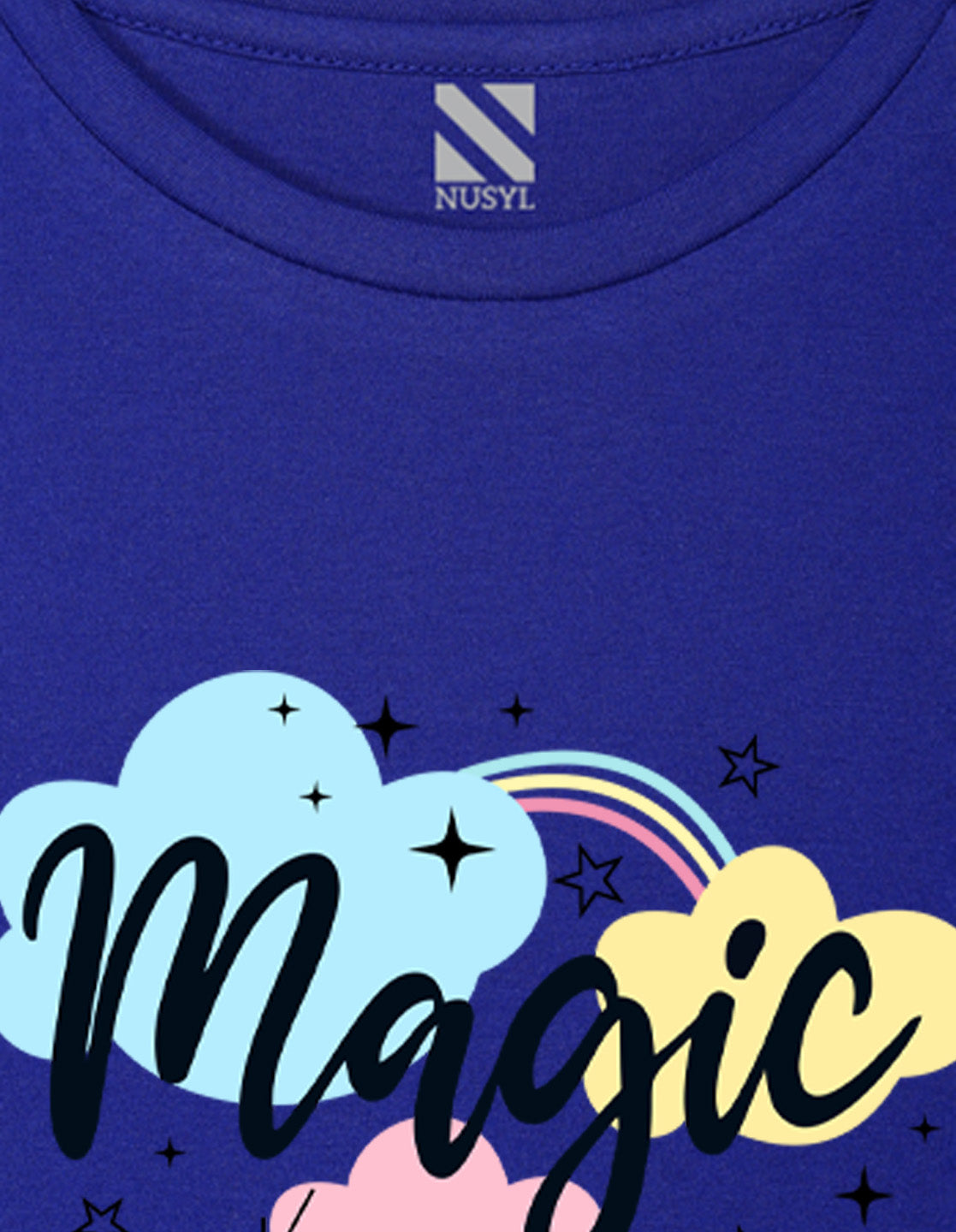 NUSYL Girls Royal Blue Magic Text Printed Half sleeve t-Shirt