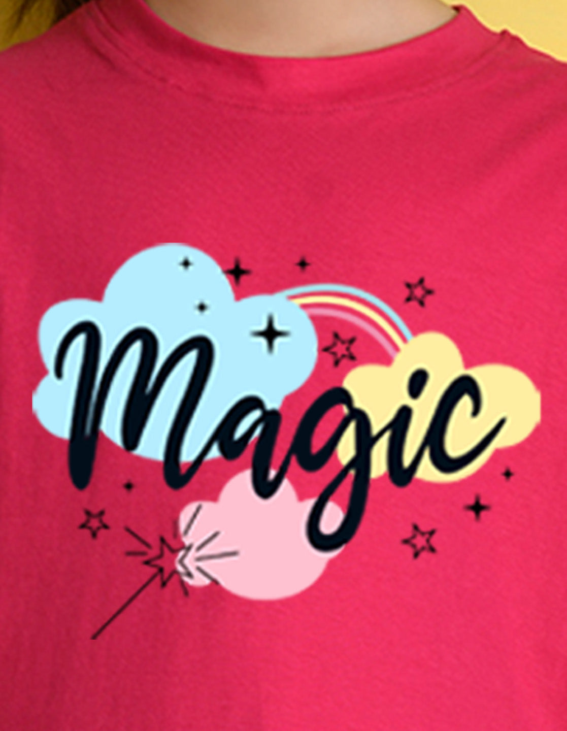 Nusyl Girls Hot Pink Magic Printed Half Sleeves T-Shirt