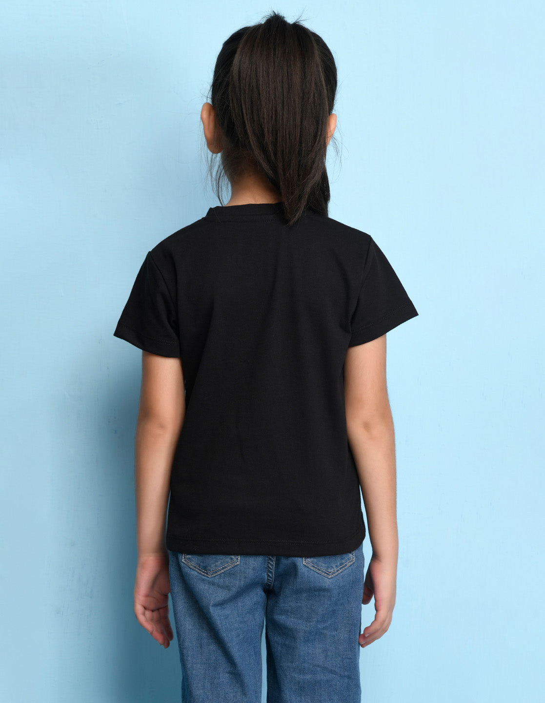 Nusyl Girls Black Cat Printed Half Sleeves T-Shirt