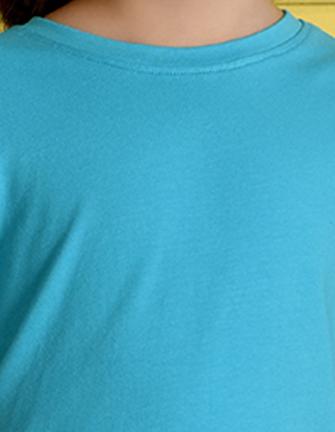 Nusyl Girls Sky Blue Cat Printed Half Sleeves T-Shirt