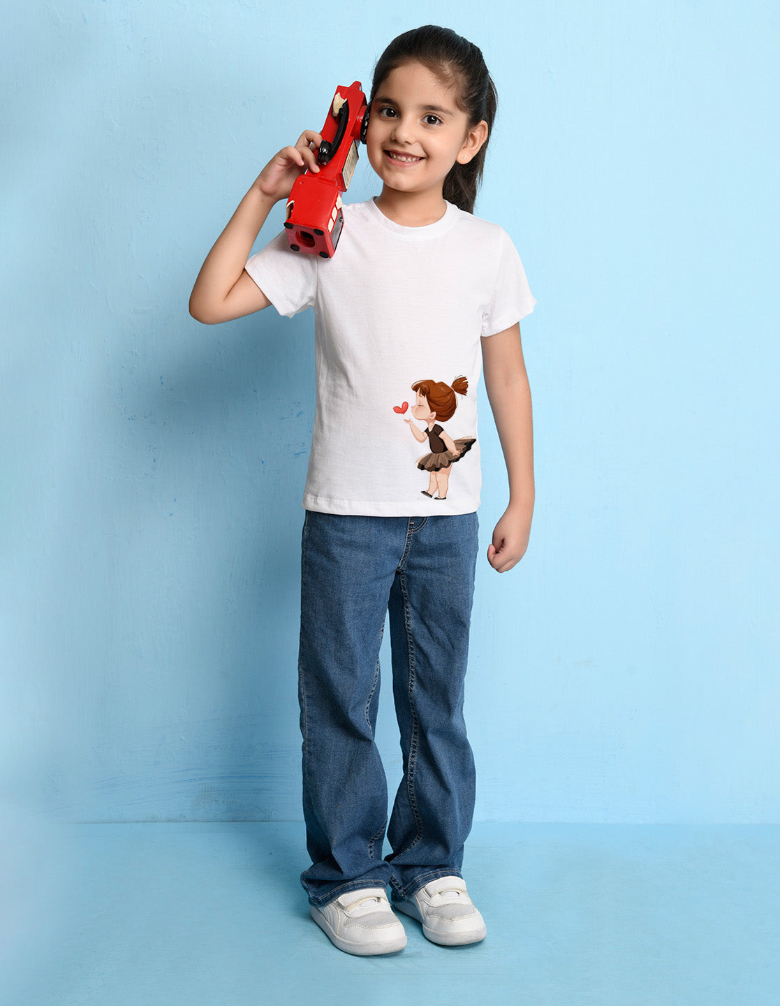 Nusyl Girls White Pretty Girl Printed Half Sleeves T-Shirt