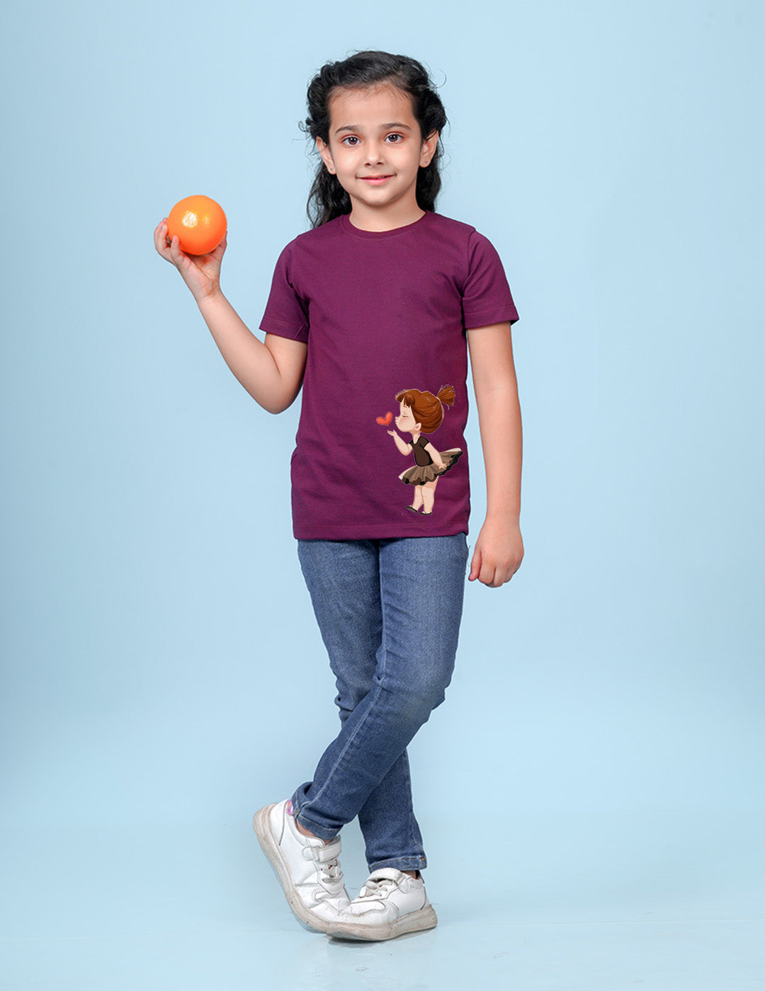 Nusyl Girls Wine Colour Girl Printed T-Shirt