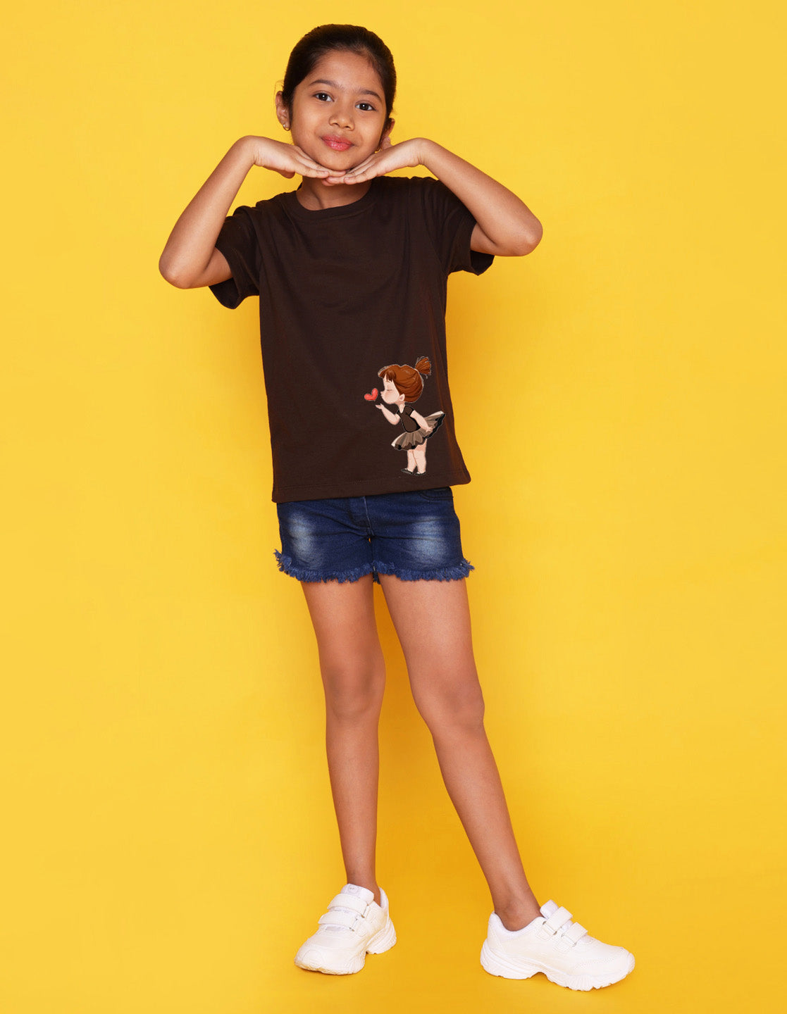 Nusyl Girls Brown Pretty Girl Printed Half Sleeves T-Shirt