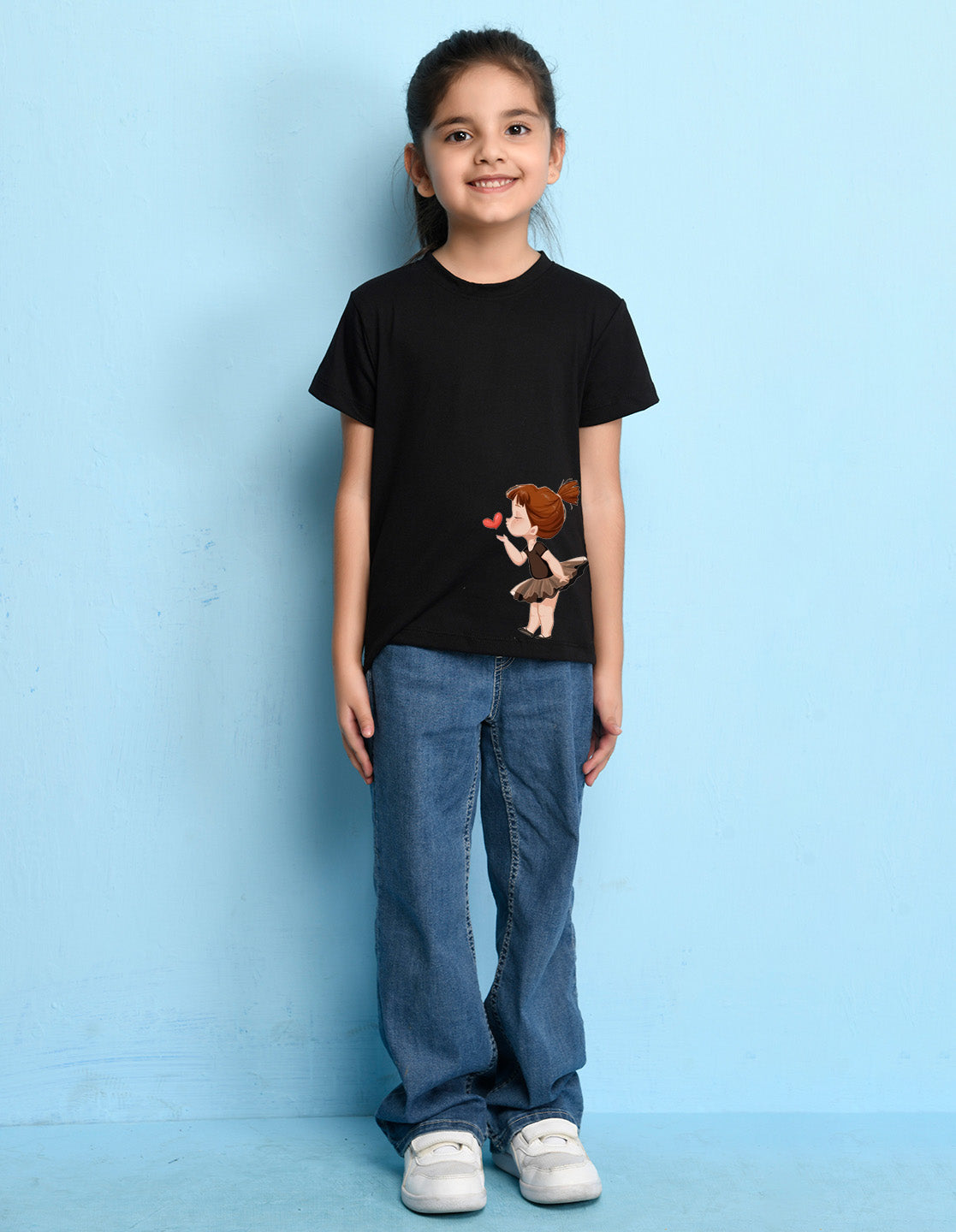 Nusyl Girls Black Pretty Girl Printed Half Sleeves T-Shirt