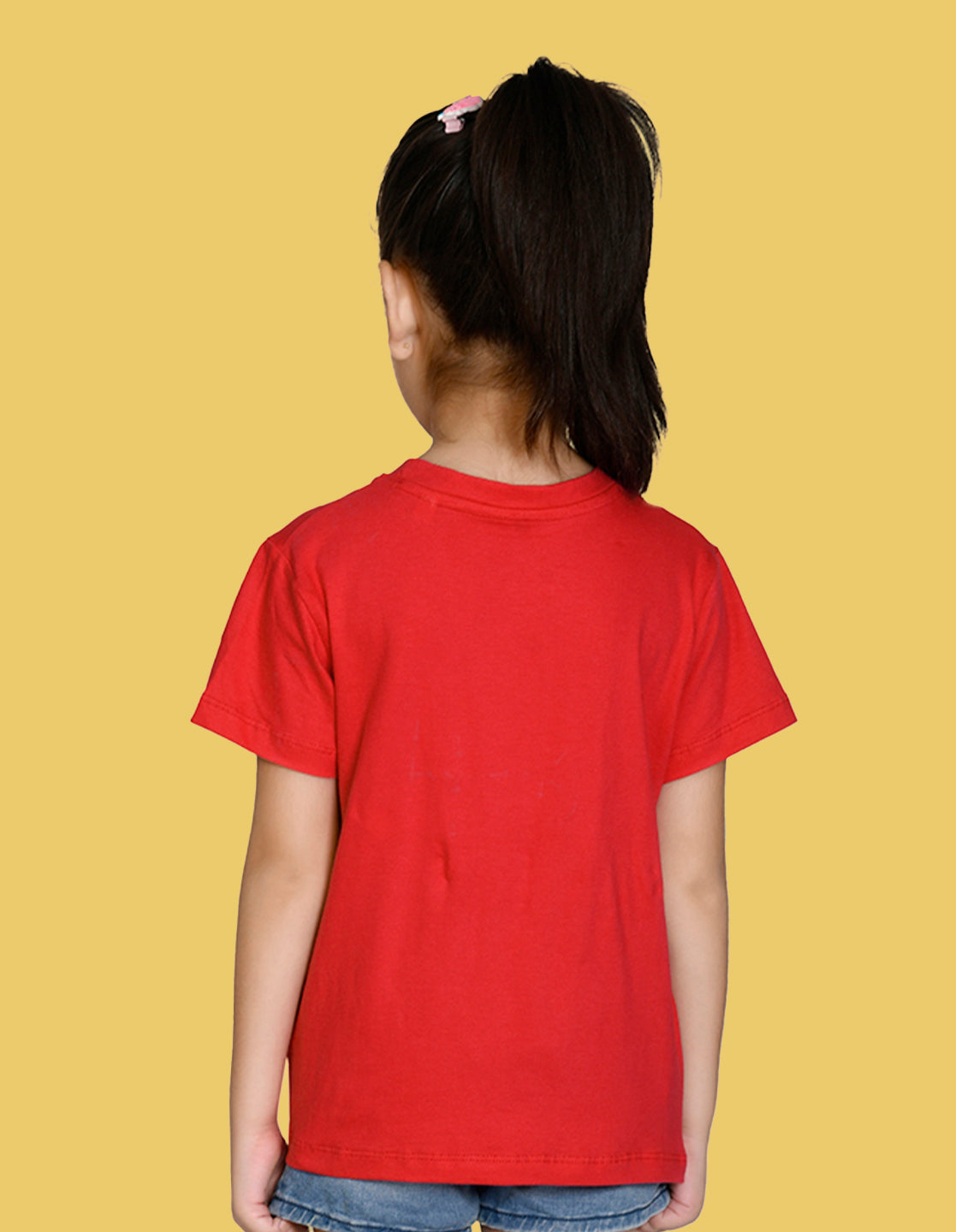 NUSYL Girls Red Cute Girl & Heart Printed Half sleeve t-Shirt