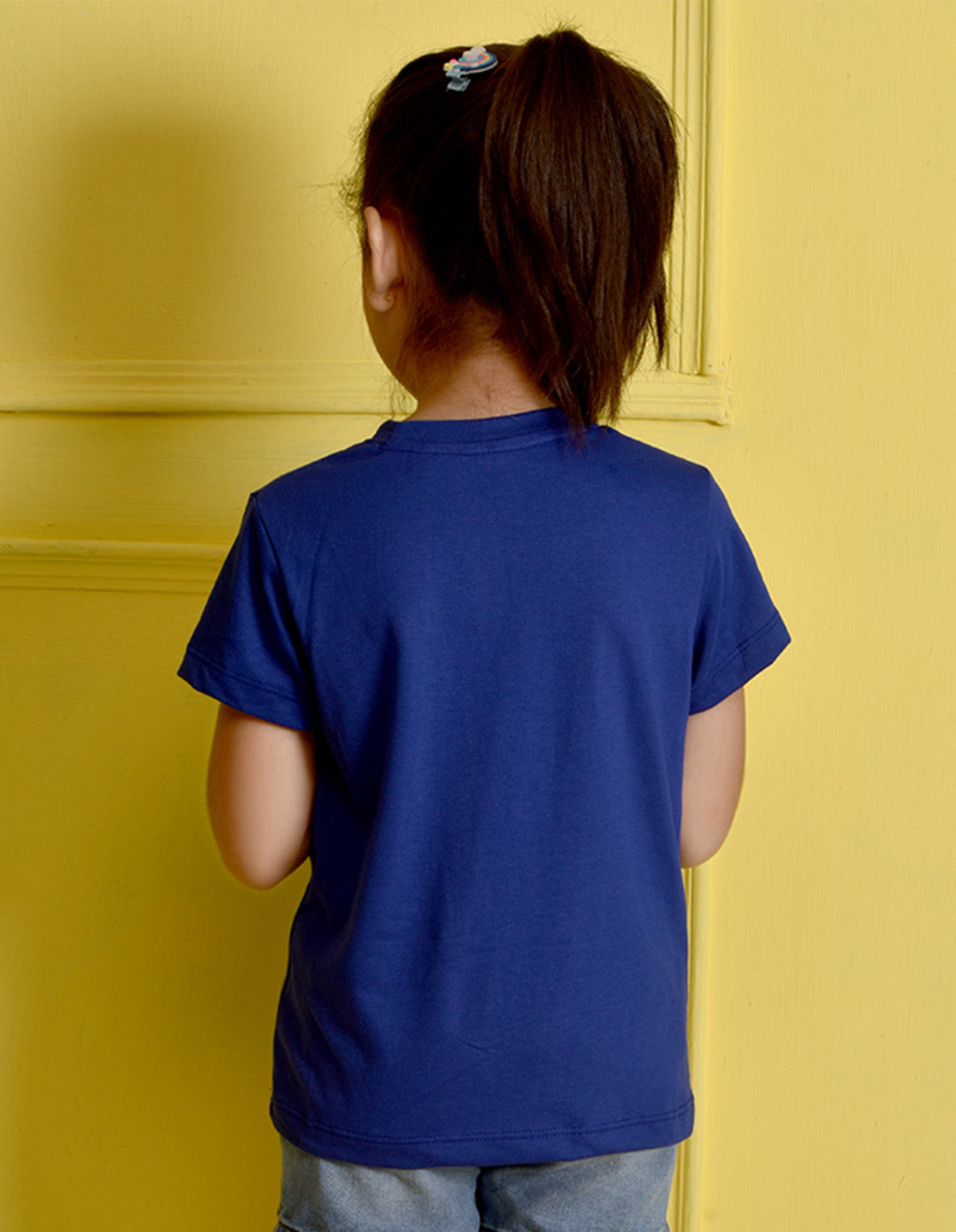NUSYL Girls Royal Blue Cute Girl & Heart Printed Half sleeve t-Shirt