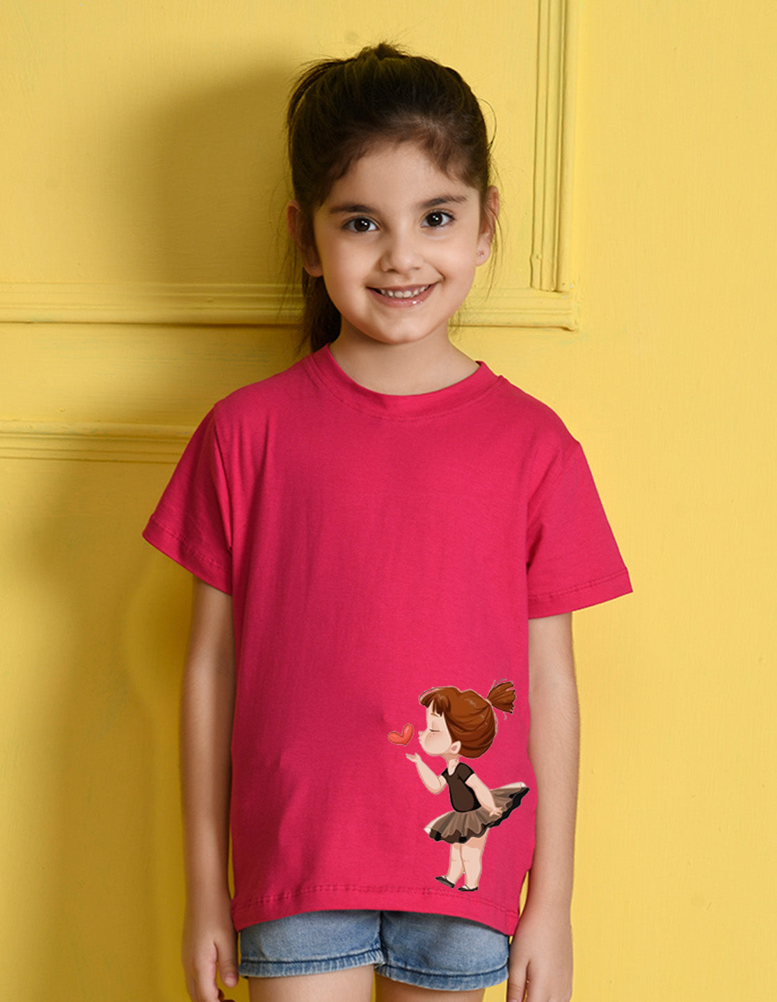 Nusyl Girls Hot Pink Pretty Girl Printed Half Sleeves T-Shirt